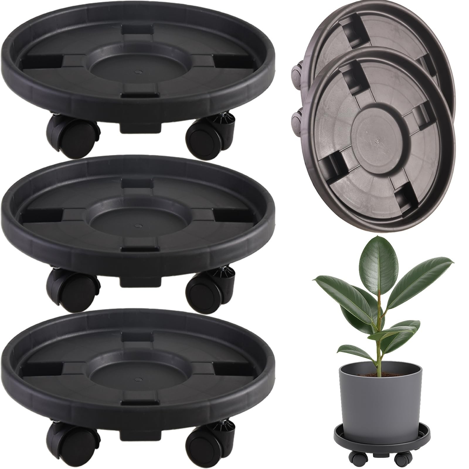 Tulpeed Rolling Plant Stand with Wheels 5 Pack 14 Inch Plant Caddy with Wheels H