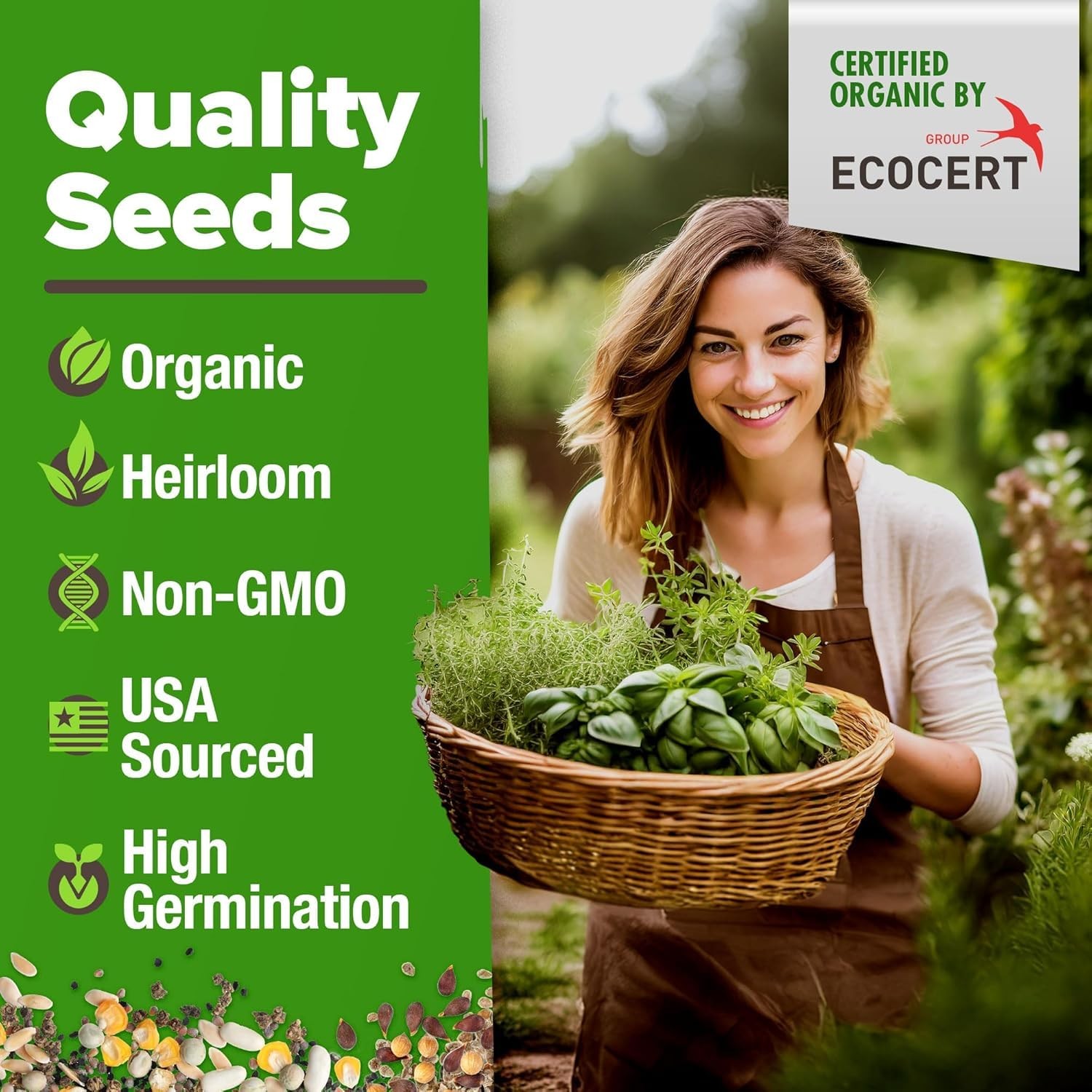 HOME GROWN Organic Herb Seeds Variety Pack – Non GMO, Heirloom 15-Pack, Multi