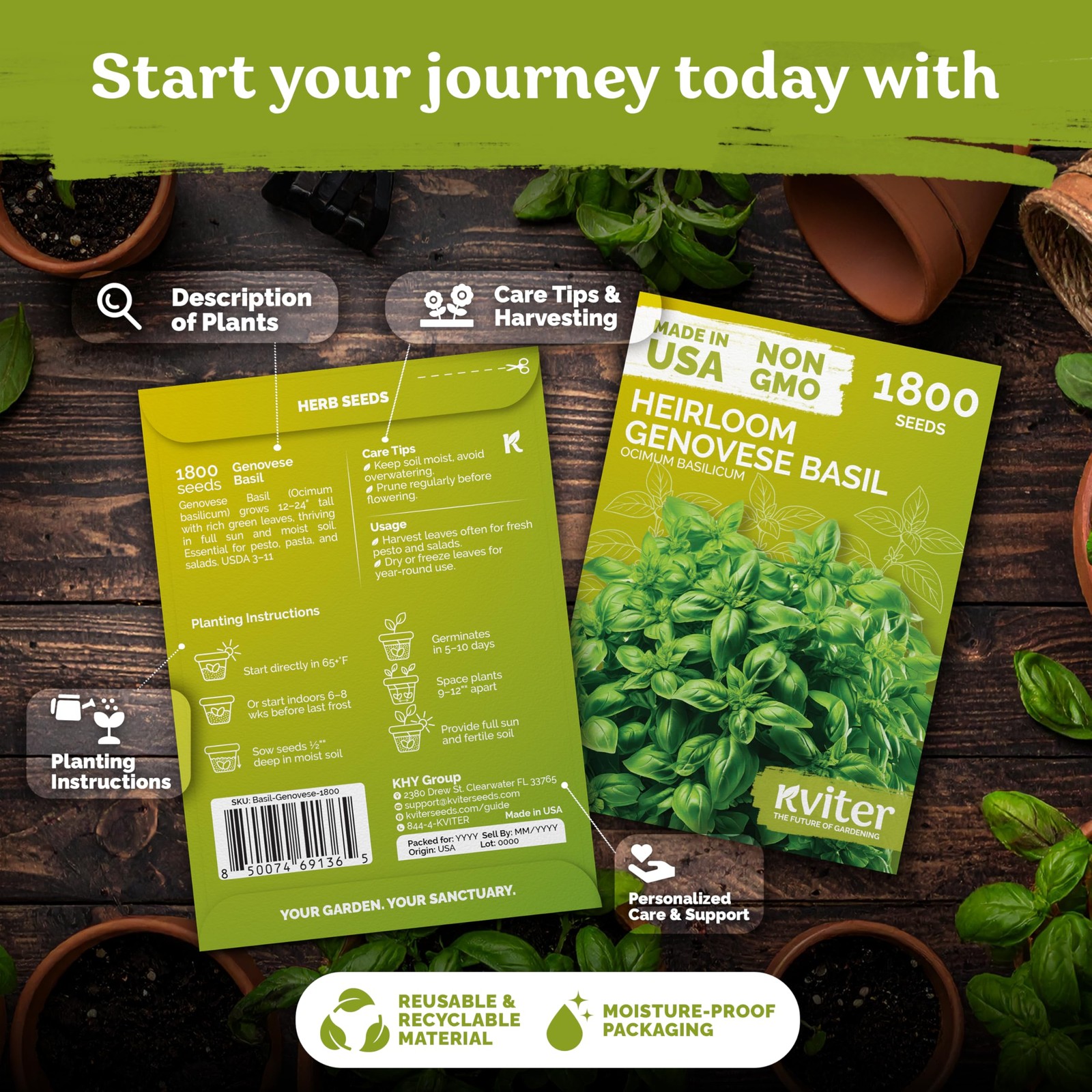 KVITER 1800 Genovese Basil Seeds for Planting (Ocimum basilicum)