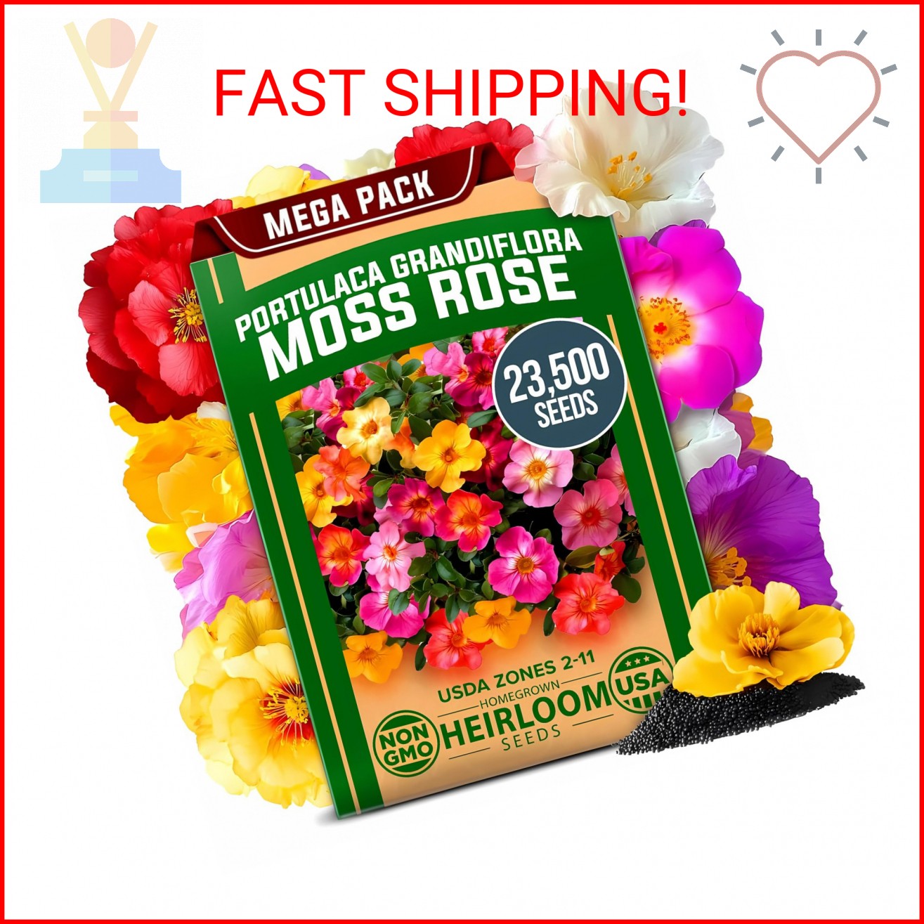 HOME GROWN 23,500+ Moss Rose Seeds (Bulk Pack) Annual Flower for Ground Cover –