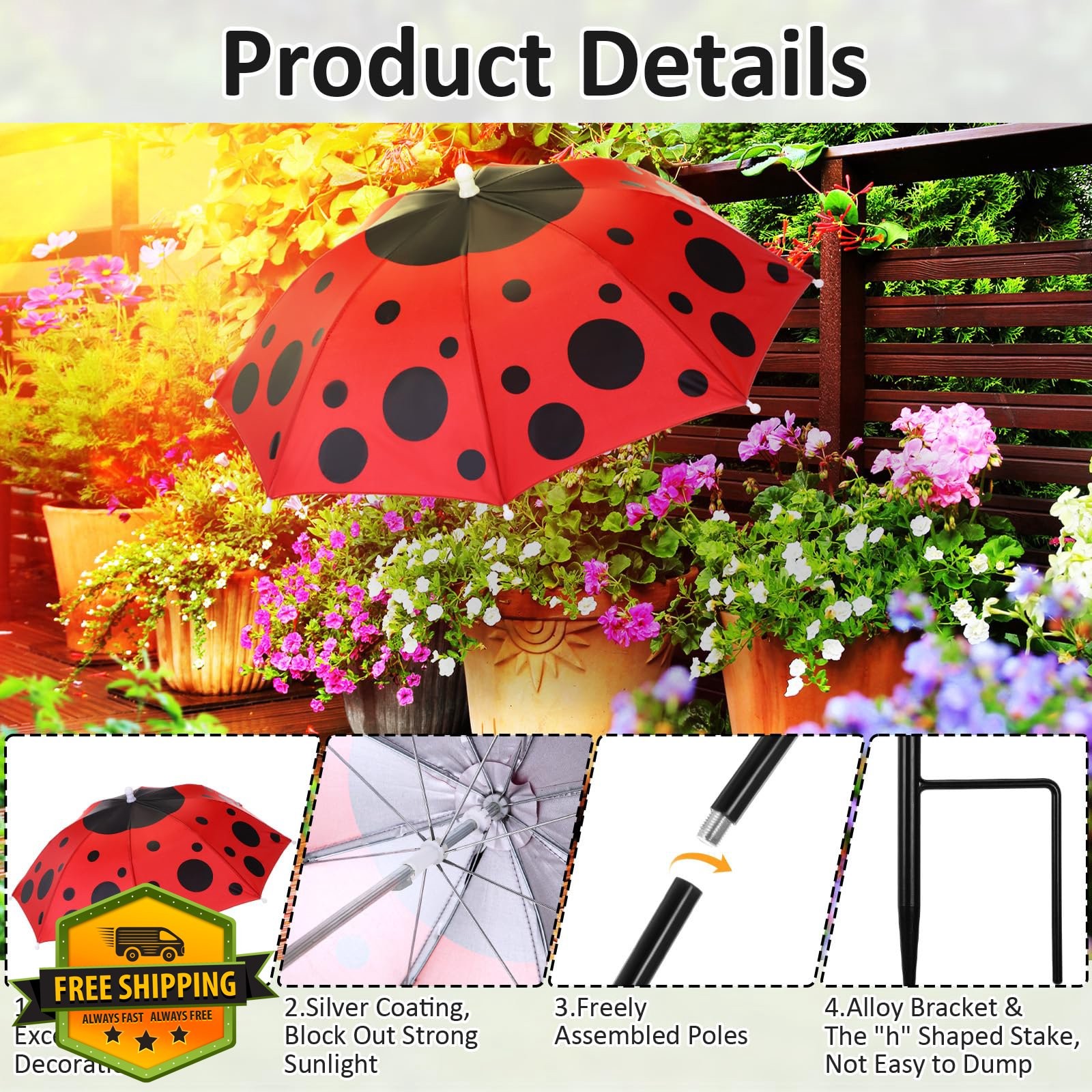 Sunnymove Ladybug Red 3 Plant Umbrella 4pk