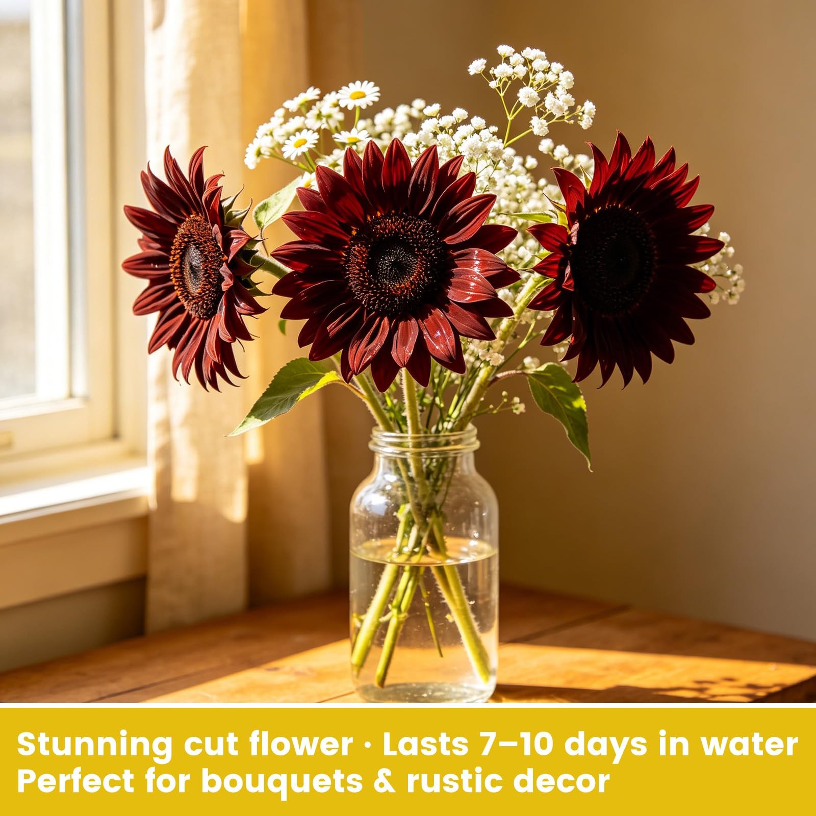 Chocolate Cherry Sunflower Seeds for Planting | Rare Burgundy Black Blooms, 6…
