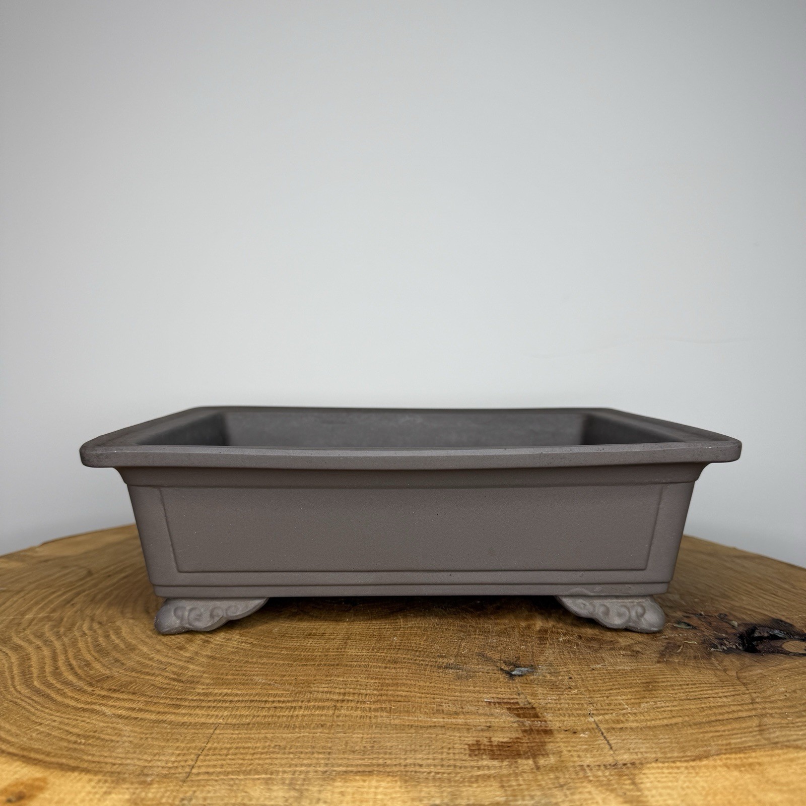 Unknown Japanese Unglazed Bonsai Rectangle Pot With Windows &Cloud Feet Tokoname