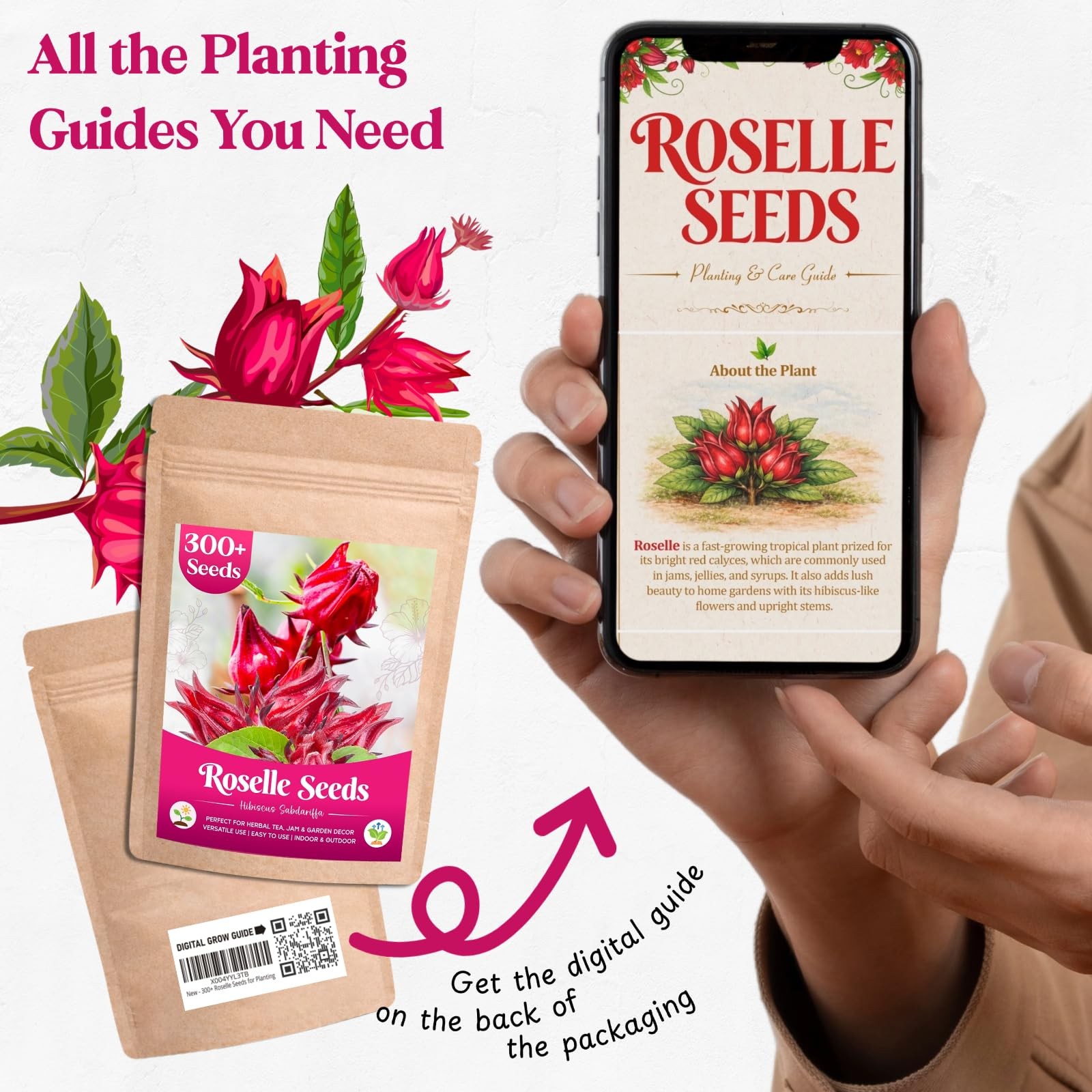 300+ Roselle Seeds for Planting – Hibiscus Sabdariffa for Tea, Jam & Garden