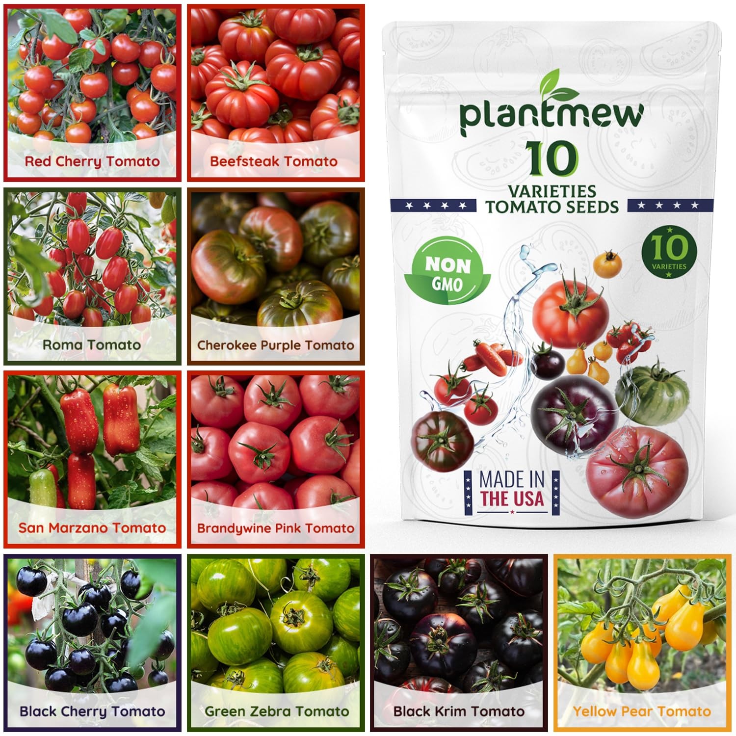 PLANTMEW 10 Heirloom Tomato Seed Varieties Packet – Non-GMO, Open White