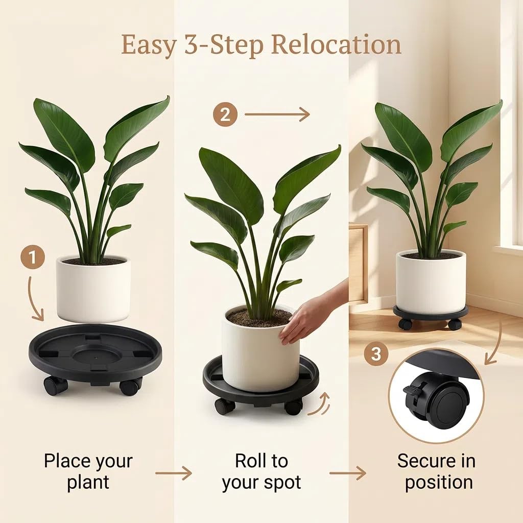 Tulpeed Rolling Plant Stand with Wheels 3 Pack 14 Inch Plant Caddy with Wheels H