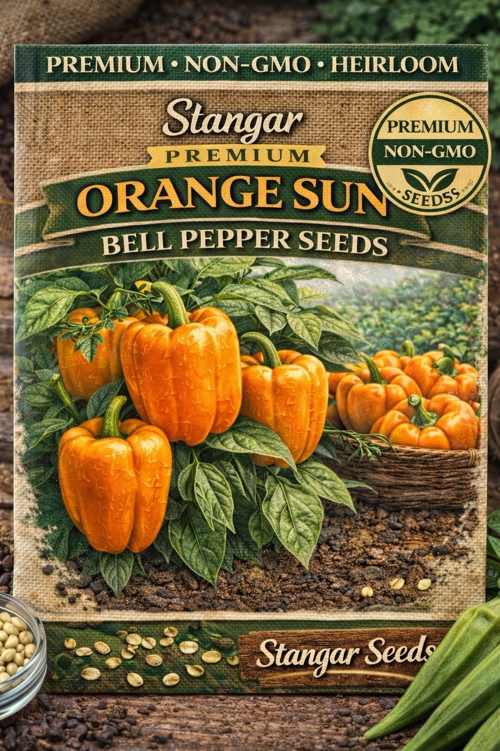 Orange Sun Bell Pepper Seeds | Heirloom Green Cal Wonder King Peppers Seed 2026