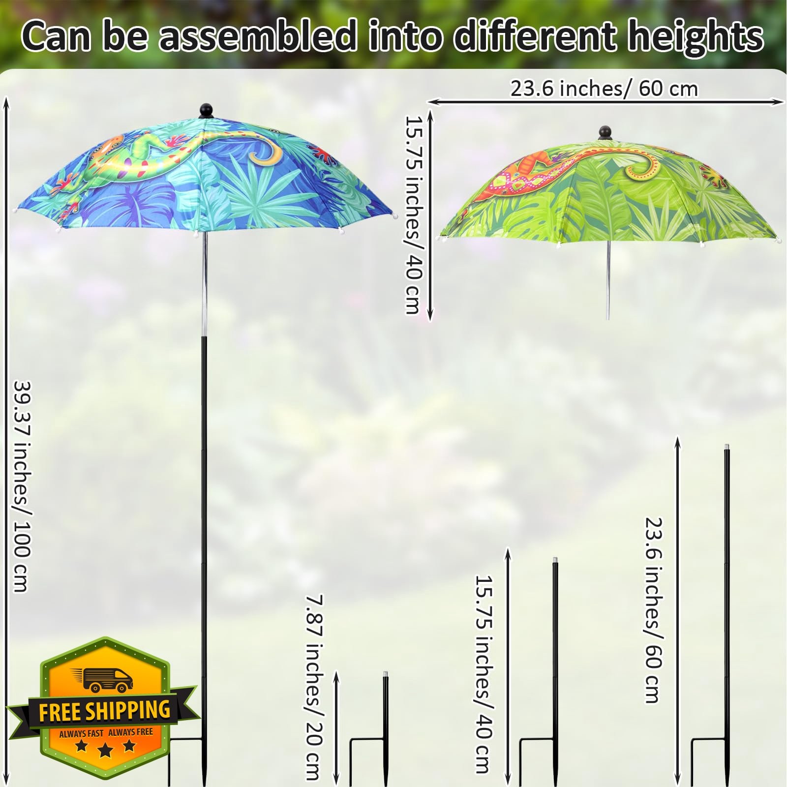 Sunnymove 8 Plant Umbrellas Green Blue Jungle Lizard Adjustable
