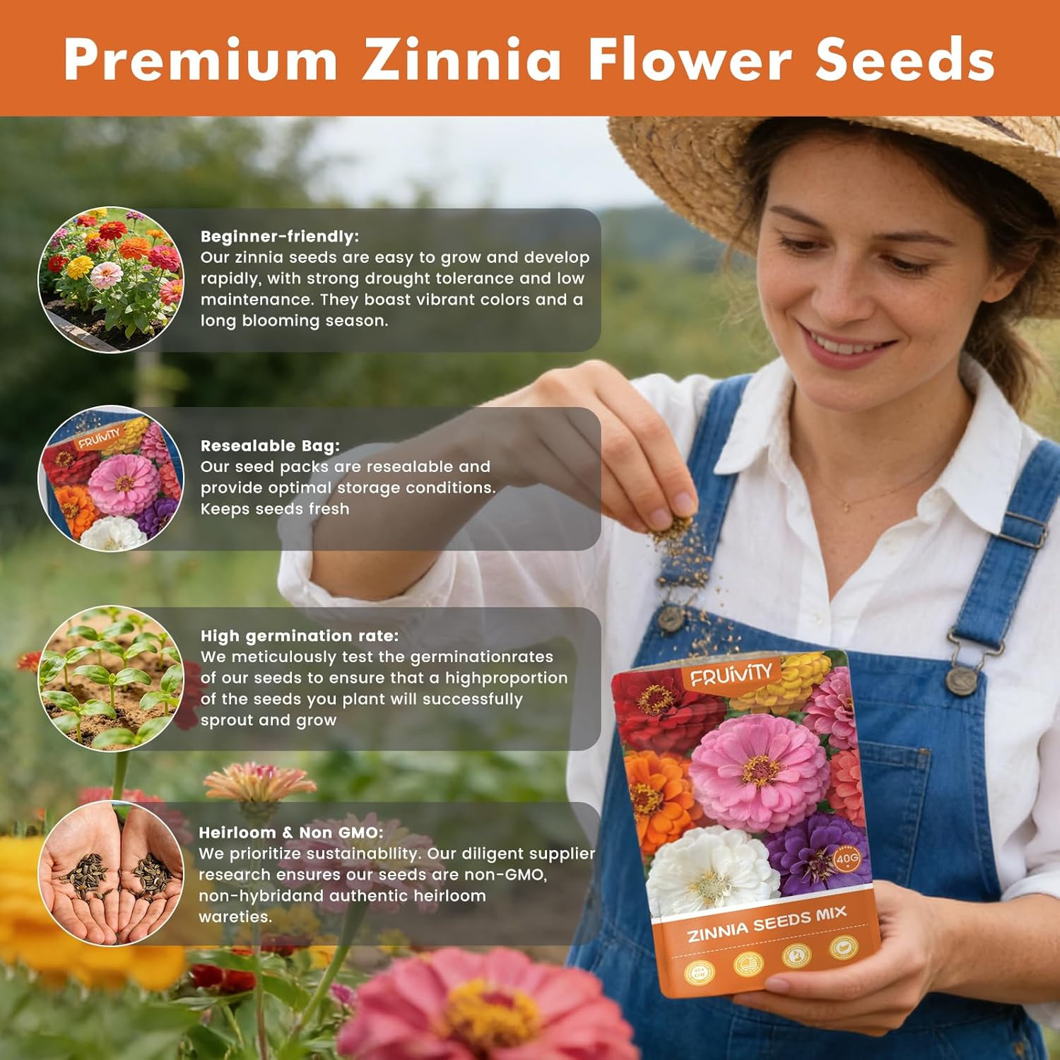 Zinnia Seeds for 2026 Planting, 5000+ Flowers Seeds, 7 Vibrant Colors Mix & Larg