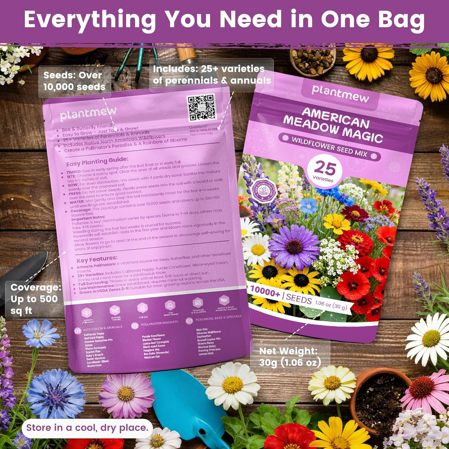 Wildflower Seeds Bulk Mix – 10,000+ Perennial & Annual Seeds – Texas, California