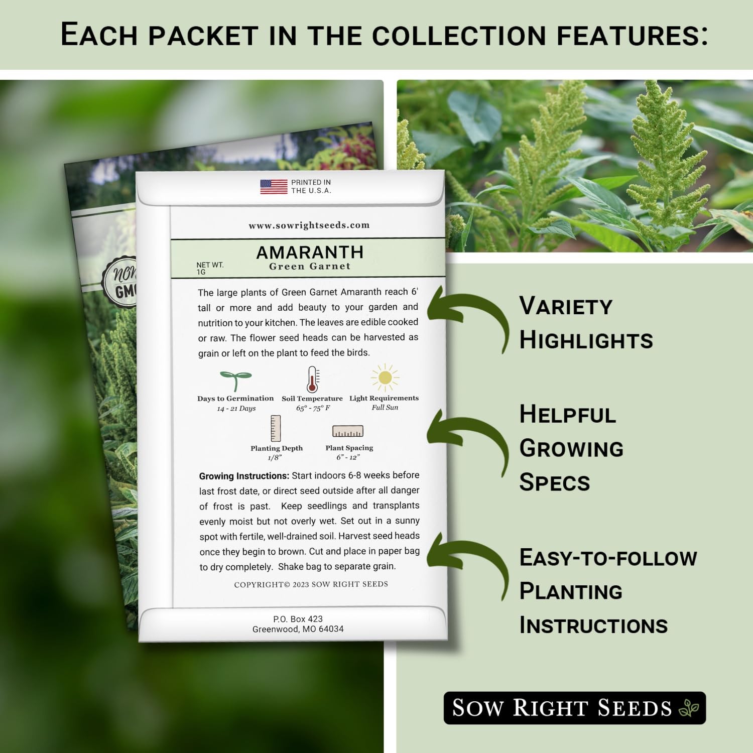 Sow Right Seeds – Amaranth Seed Collection for Planting – Non-GMO Mix