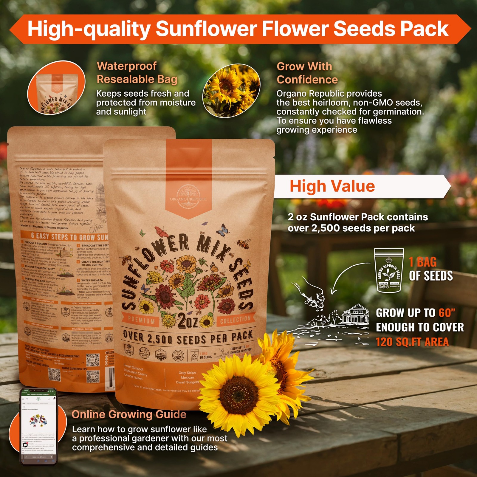 NonGMO Heirloom Sunflower Seeds for Planting Home Garden 2 oz Bag