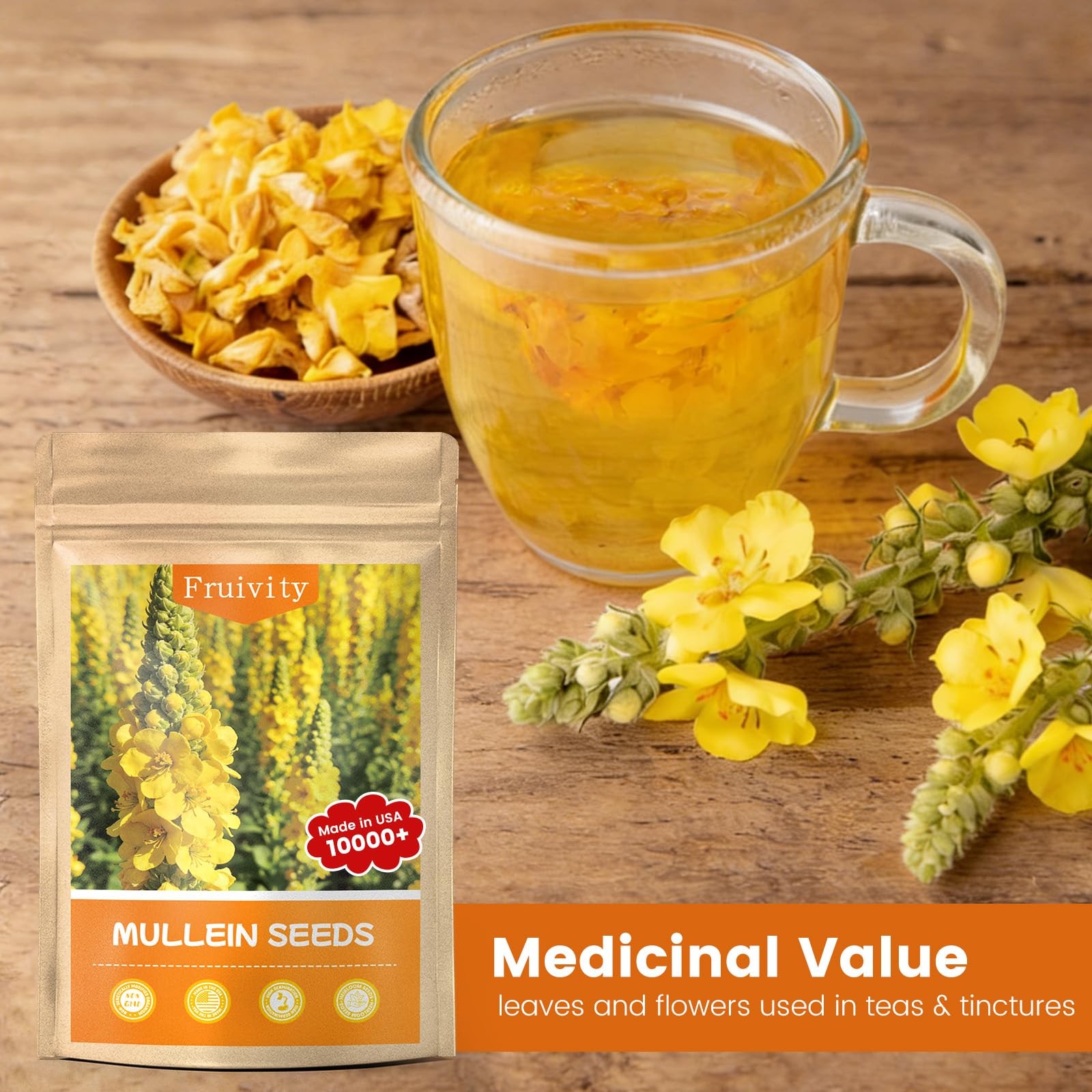 Fruivity 10,000+ Mullein Seeds for Planting(Verbascum Thapsus), Yellow