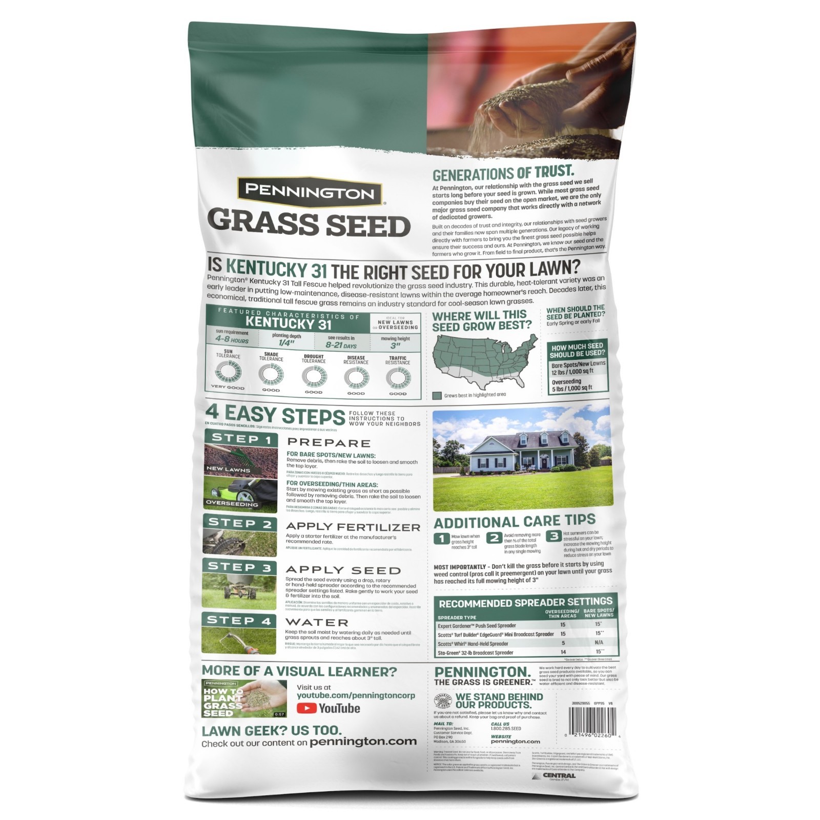 Pennington Kentucky 31 Tall Fescue Grass Seed Sun to Partial Shade 7- 20 lb Bag