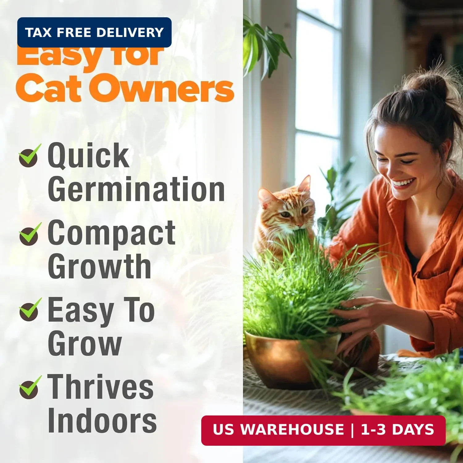 HOME GROWN Organic Cat-Grass Seed Mix (Oat & Barley) – 4 oz – Easy Indoor Plante