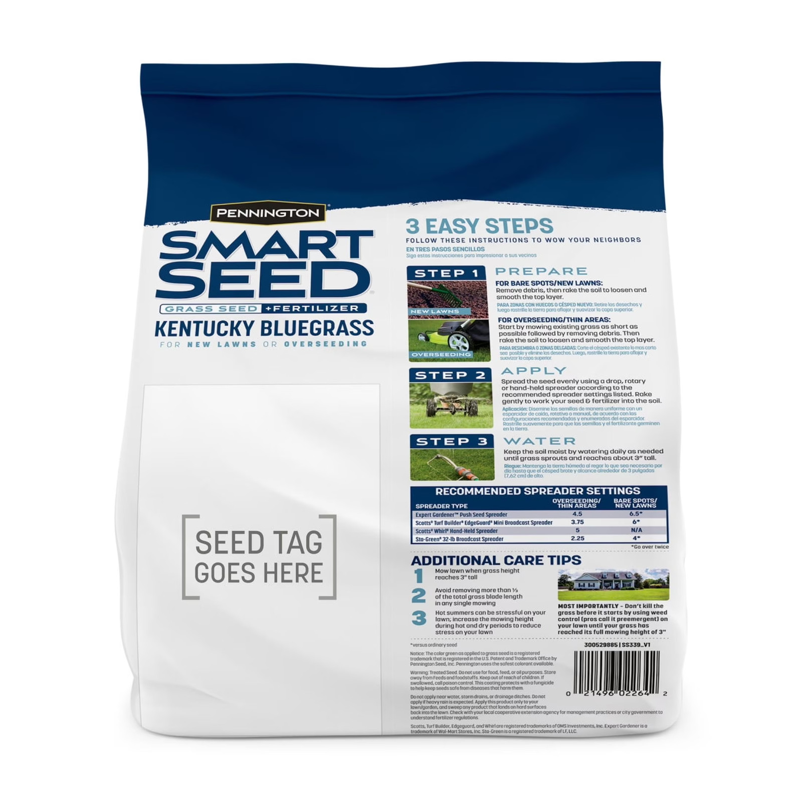 Smart Seed Kentucky Bluegrass Grass, Lawn Seed Grass for Sun to Partial Shade, 3