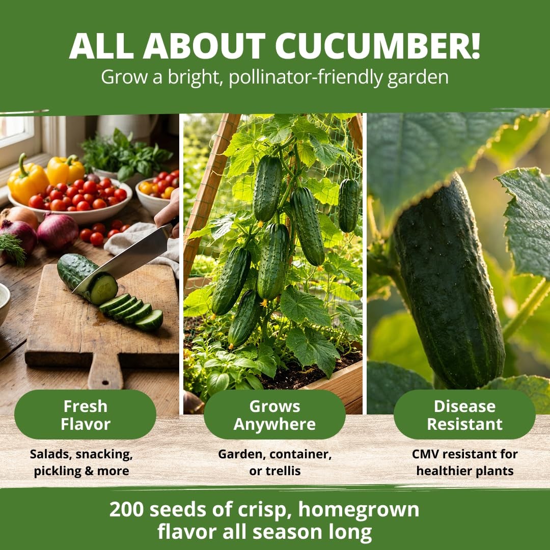 HOME GROWN Organic Marketmore Cucumber Seeds 200+ Heirloom NonGMO Seeds for P…
