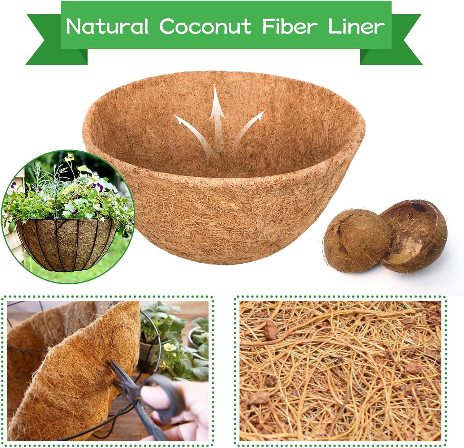 Riare 4 Pack 14 Inch round Coco Liners Replacement, 100% Natural Coconut Coir Li