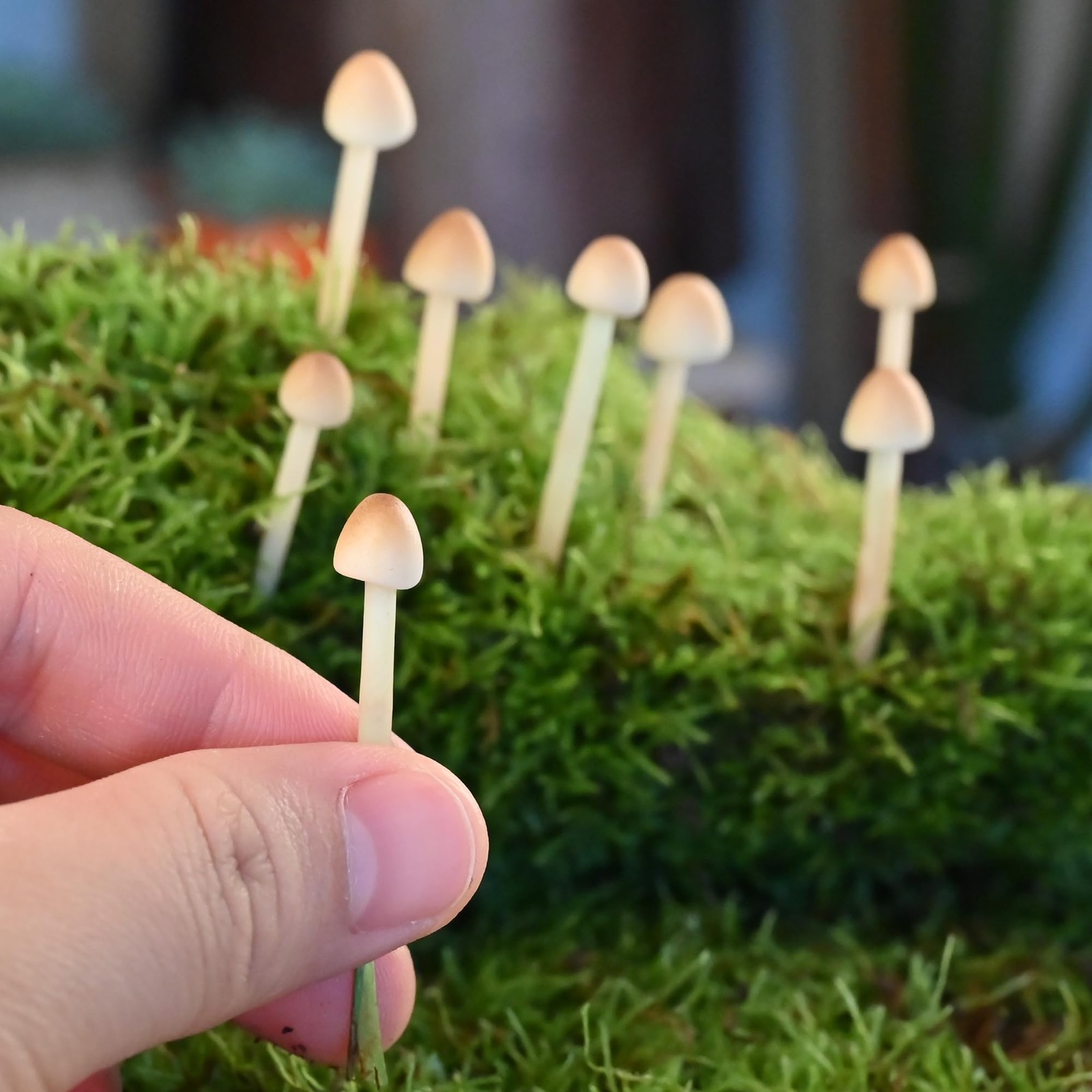 8 Pack Light Brown Handmade Clay Mushrooms Mini Fairy Garden Decor