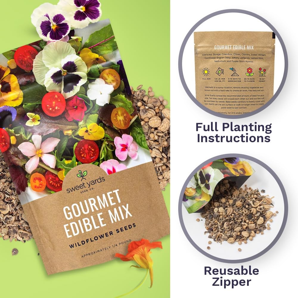 Wildflower Seeds Edible Flowers Mix – Bulk 1/4 Pound Bag Over 30,000 Open Pol…