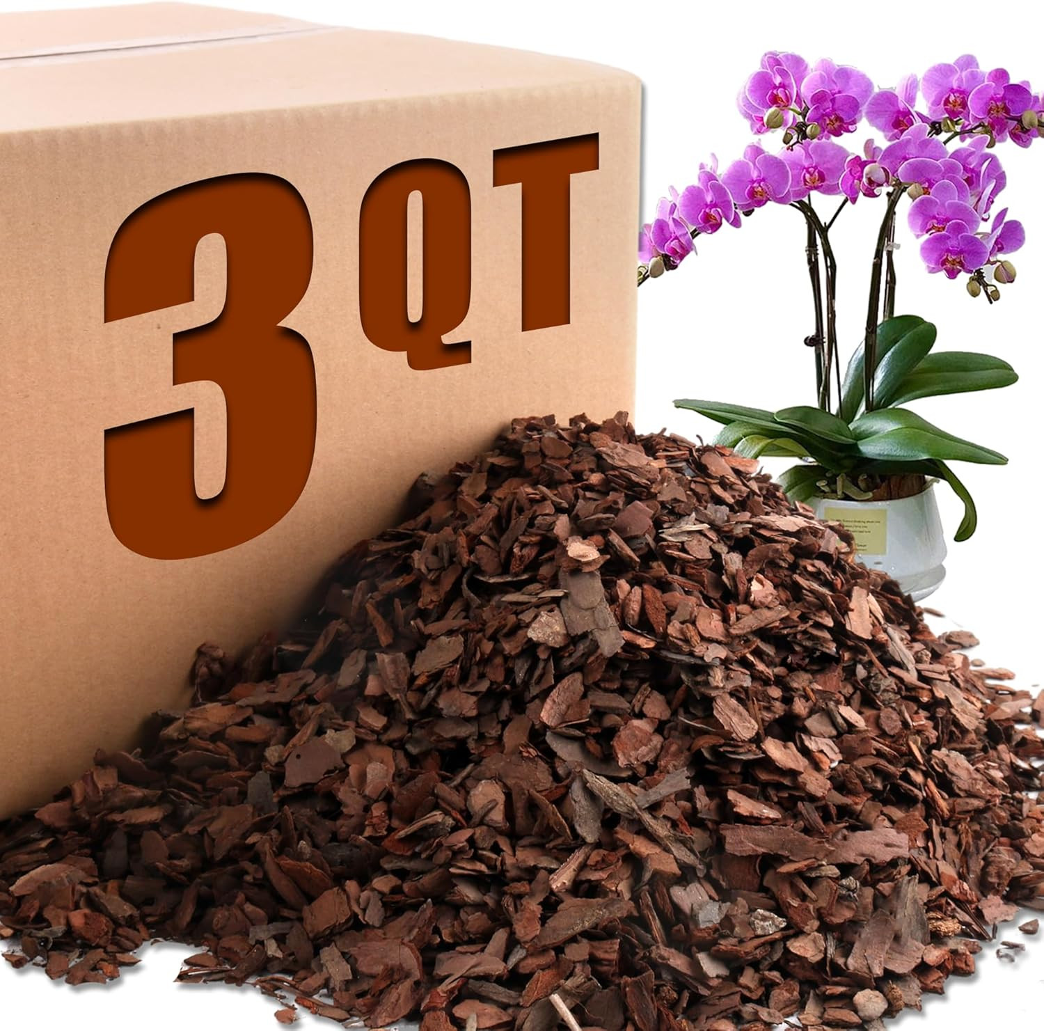 Orchid Potting Bark-3Qt Organic Orchid Bark for Plants, All Natural Pine Bark Wo