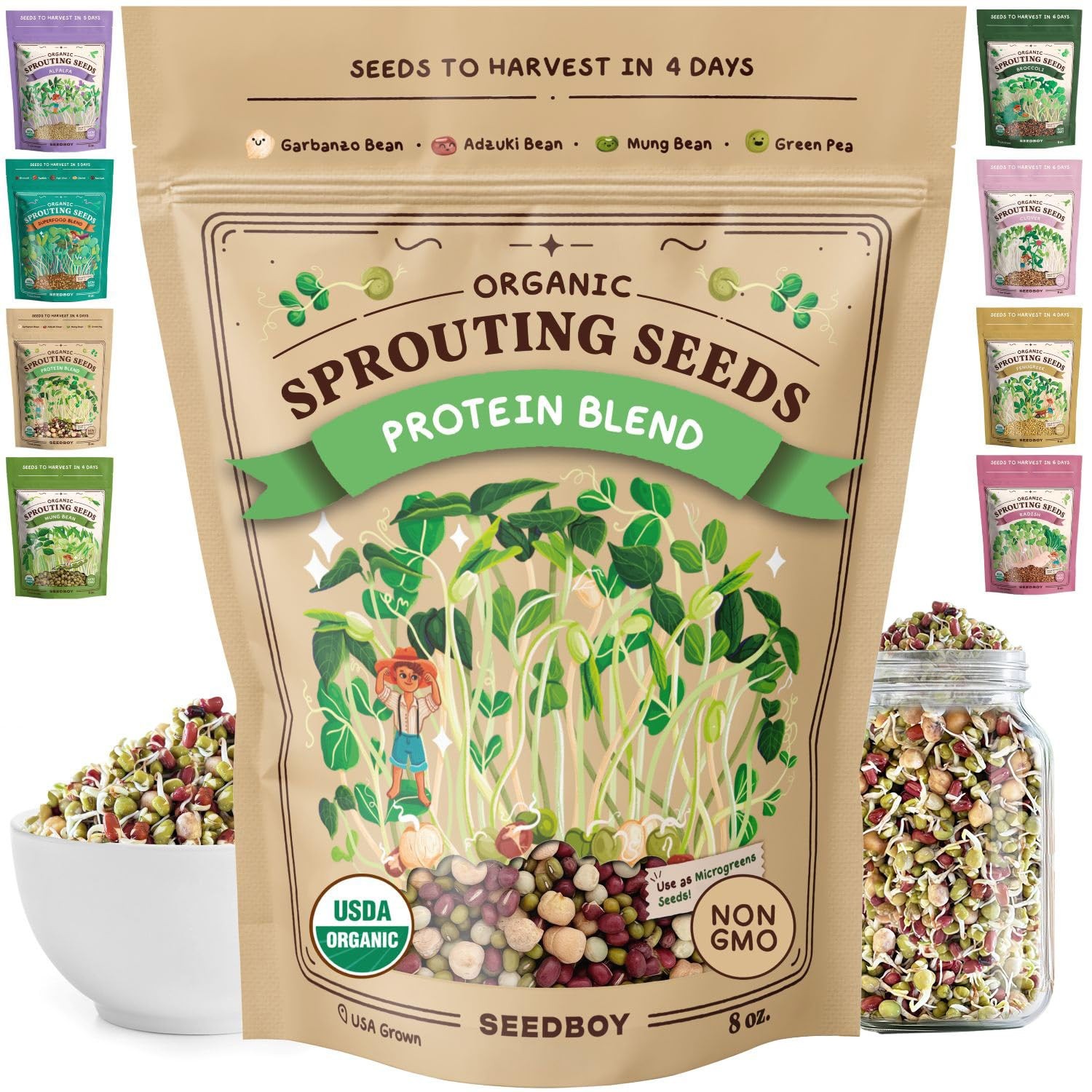 Seedboy Organic Non-GMO Sprouting Seeds, Protein Blend – USA Grown Microgreens M
