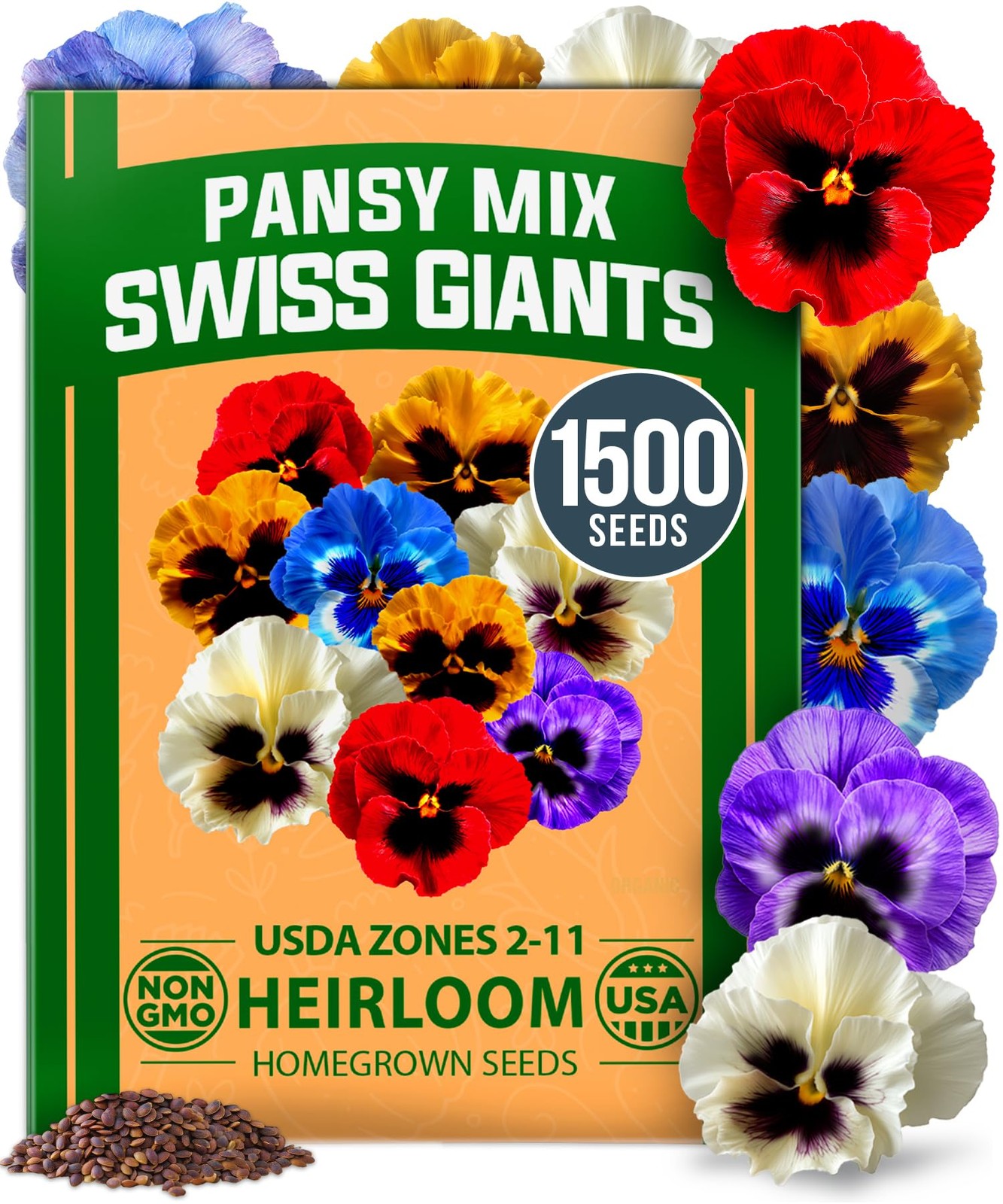 HOME GROWN Pansy Swiss Giants Mix 1,500 Flower Seeds 2.13g Fall Planting Pa…