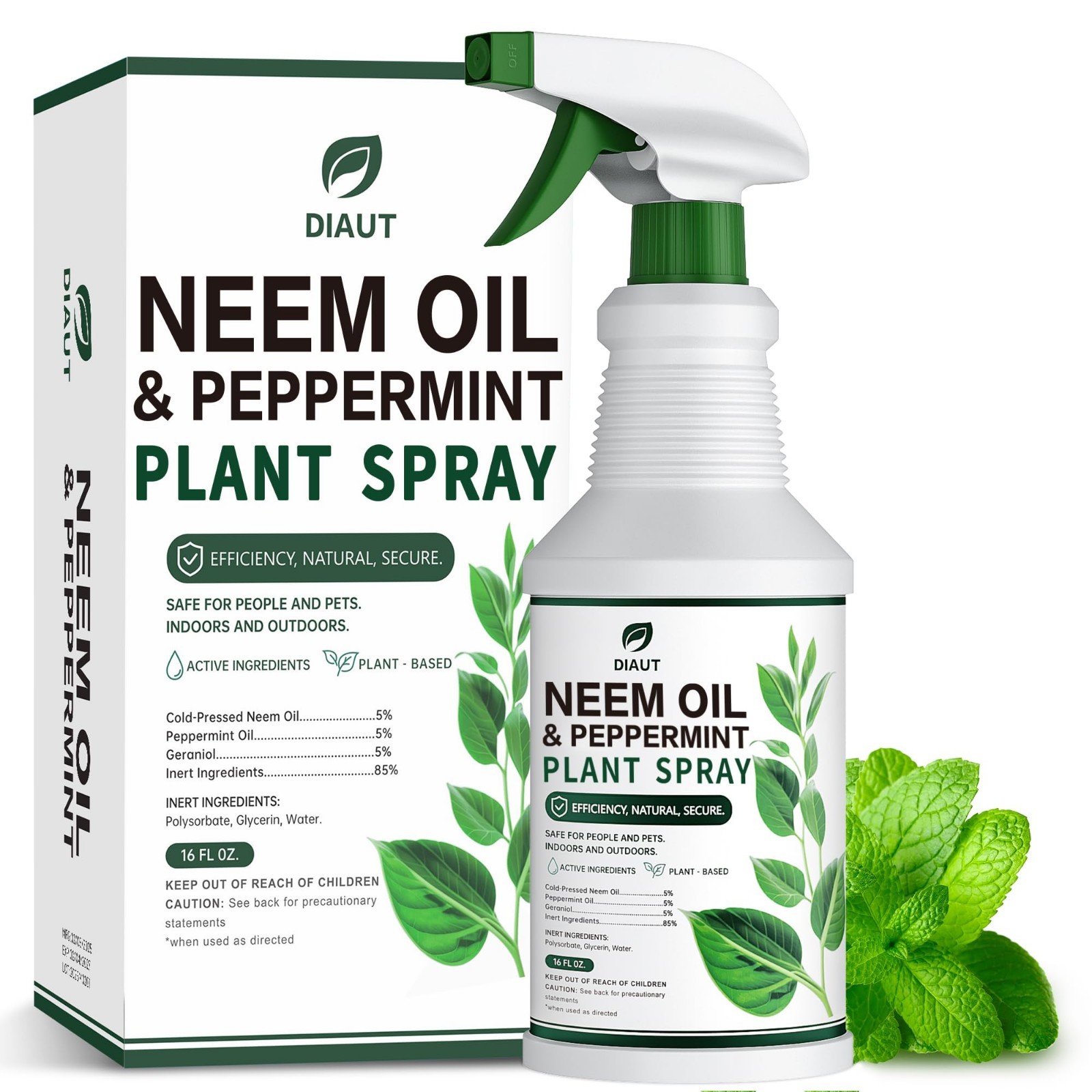 Natural Neem Oil Spray with Peppermint – Ready to Use Plant Wash for Indoor/Outd