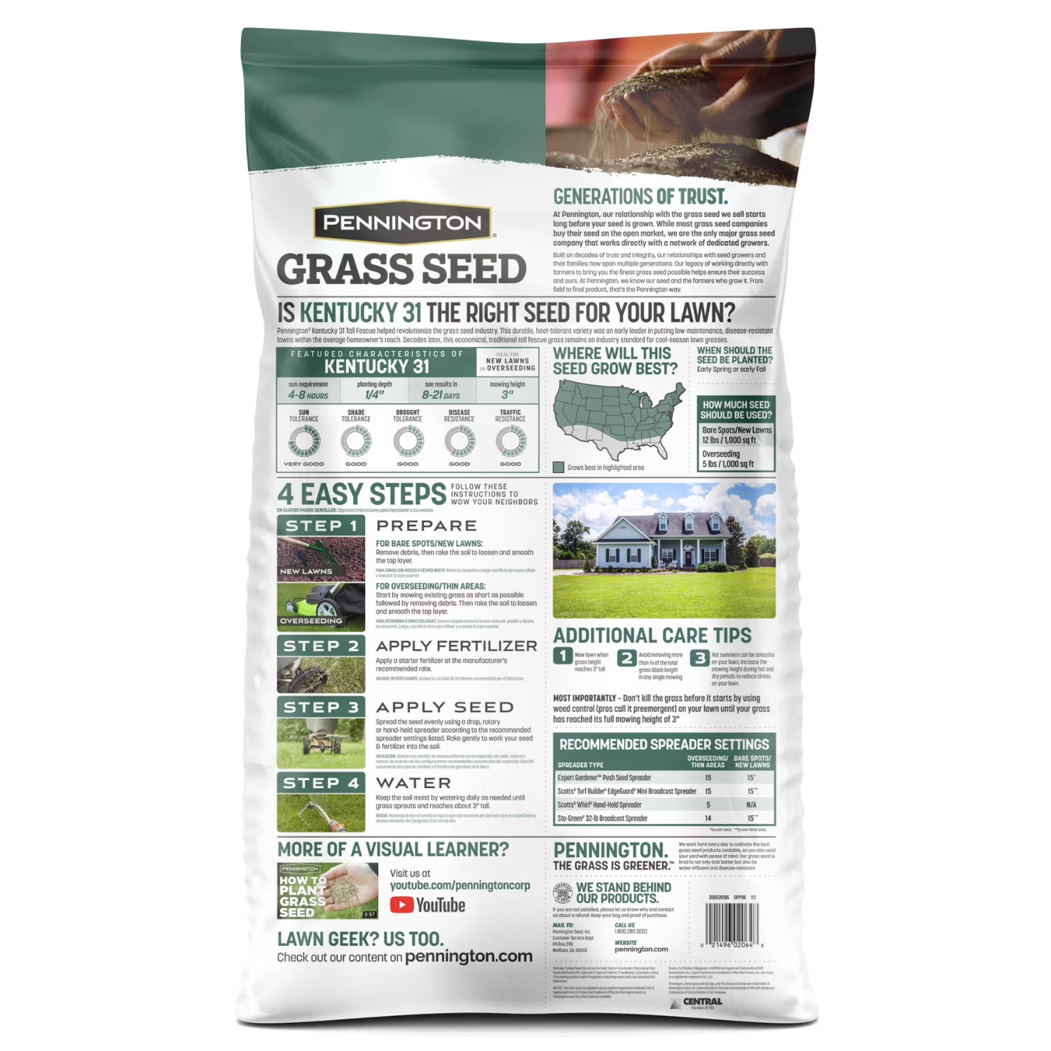 Pennington Kentucky 31 Tall Fescue Grass Seeds for Lawn, Sun to Partial Shade