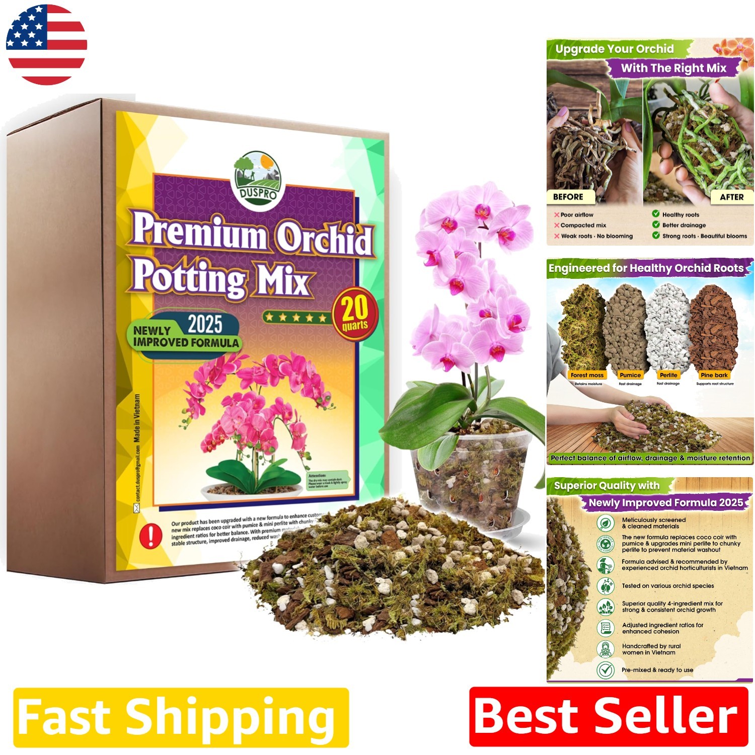 Orchid Repotting Soil – 20 Quarts – Forest Moss, Pine Bark, Chunky Perlite, P…
