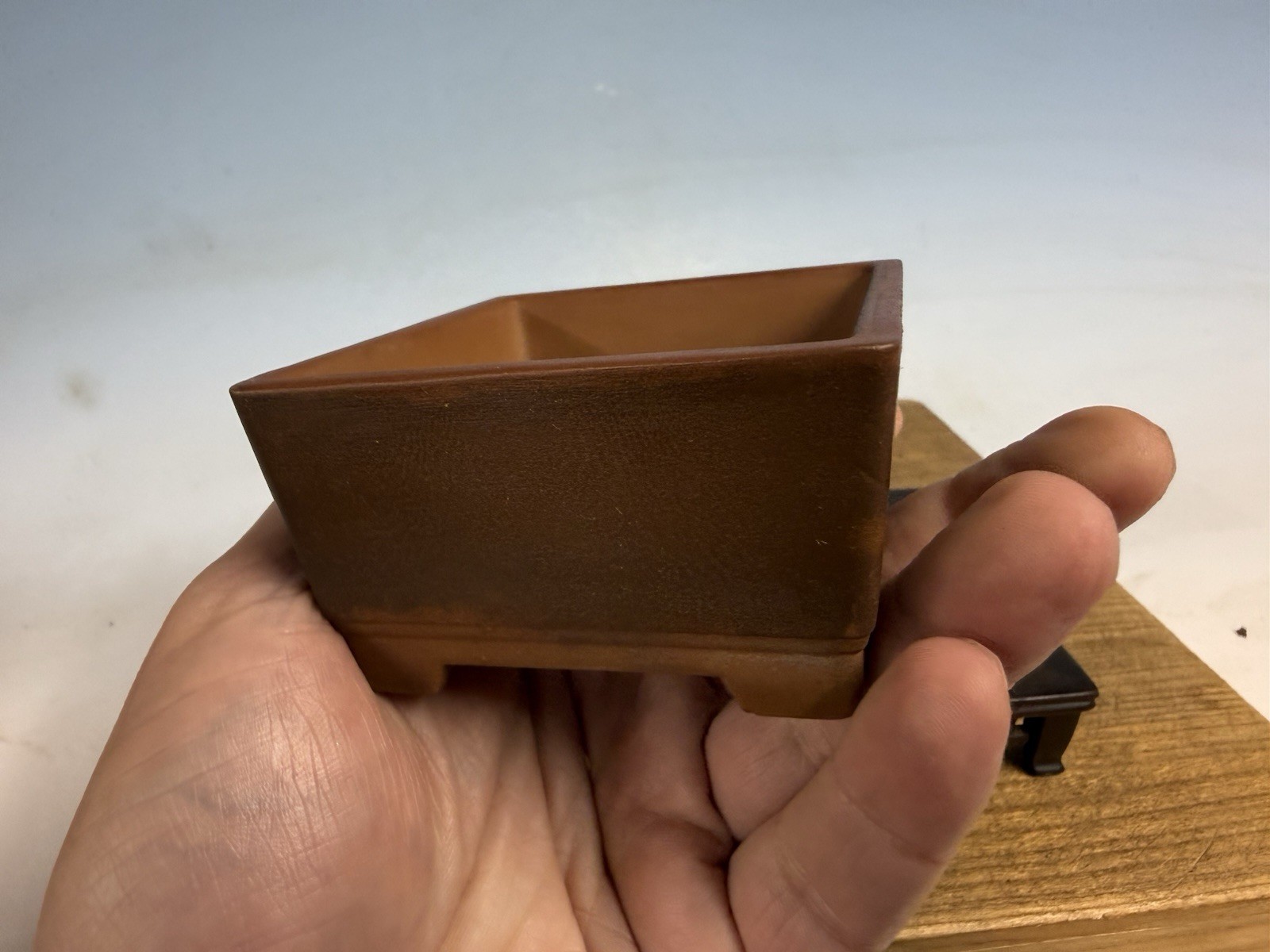 Japanese Unknown Maker Shohin Bonsai Tree Pot 3 1/2” Unglazed W/ Patina