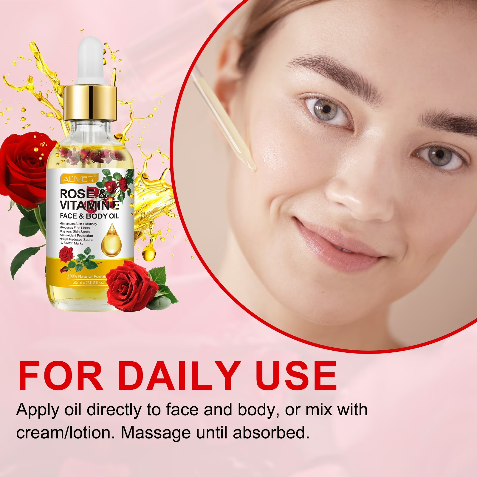 Rose & Vitamin E Hydrating Oil-Vitamin E Oil for Face & Body-Natural Formula,Int