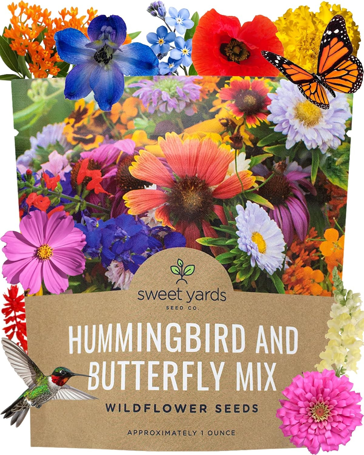 Wildflower Seeds Butterfly and Humming Bird Mix – Large 1 Ounce Packet 7,500+ Se