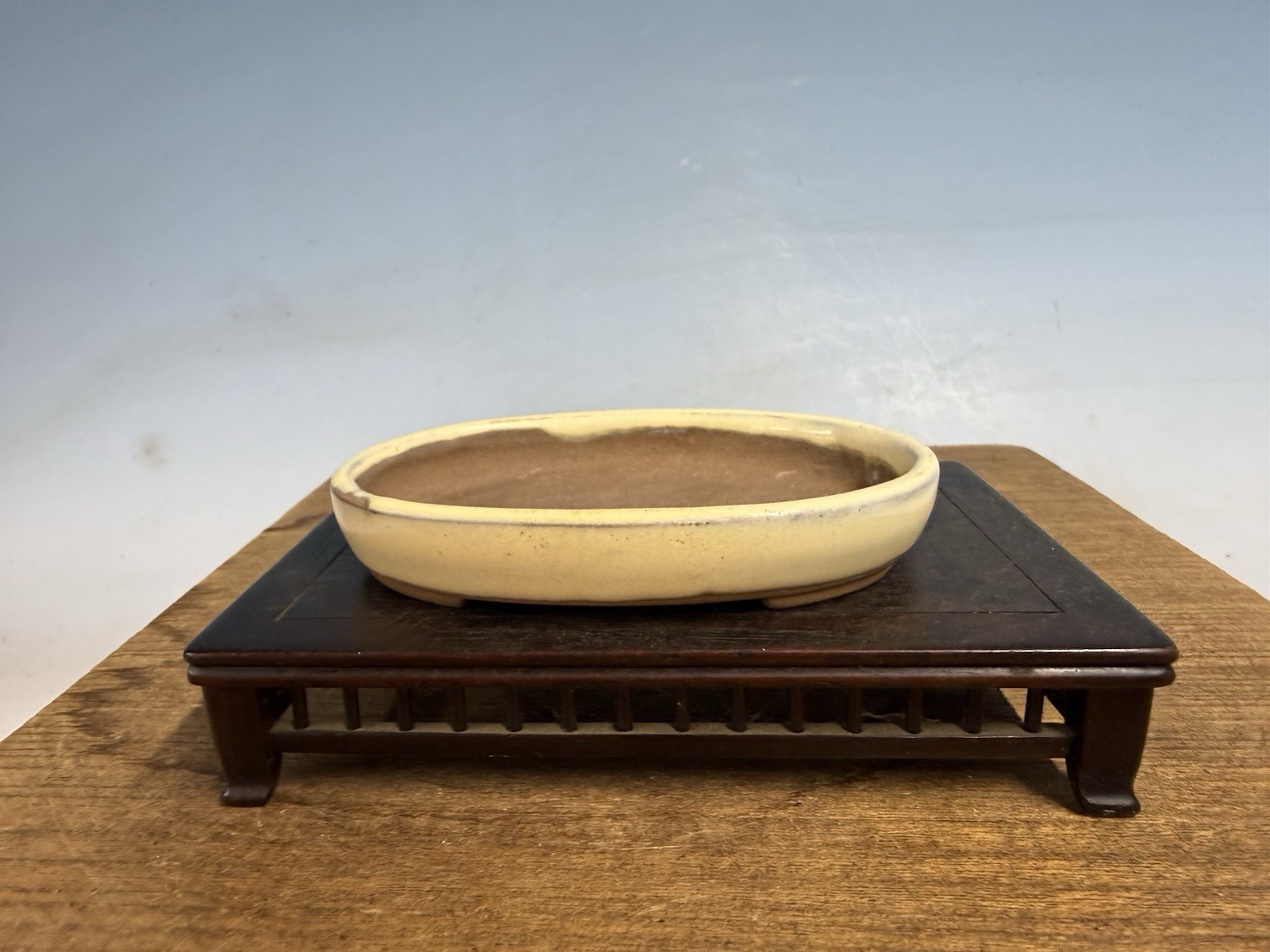 Japanese Unknown Maker Shohin Bonsai Tree Pot 4 1/2” Cream Glazed