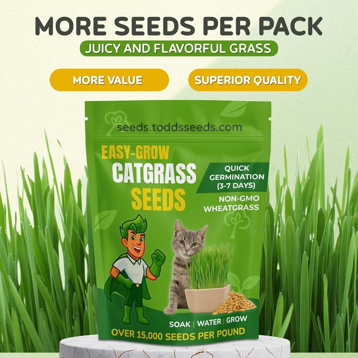 1lb Cat Grass: Non-GMO, Chemical-Free & Easy to Grow Indoors/Outdoors