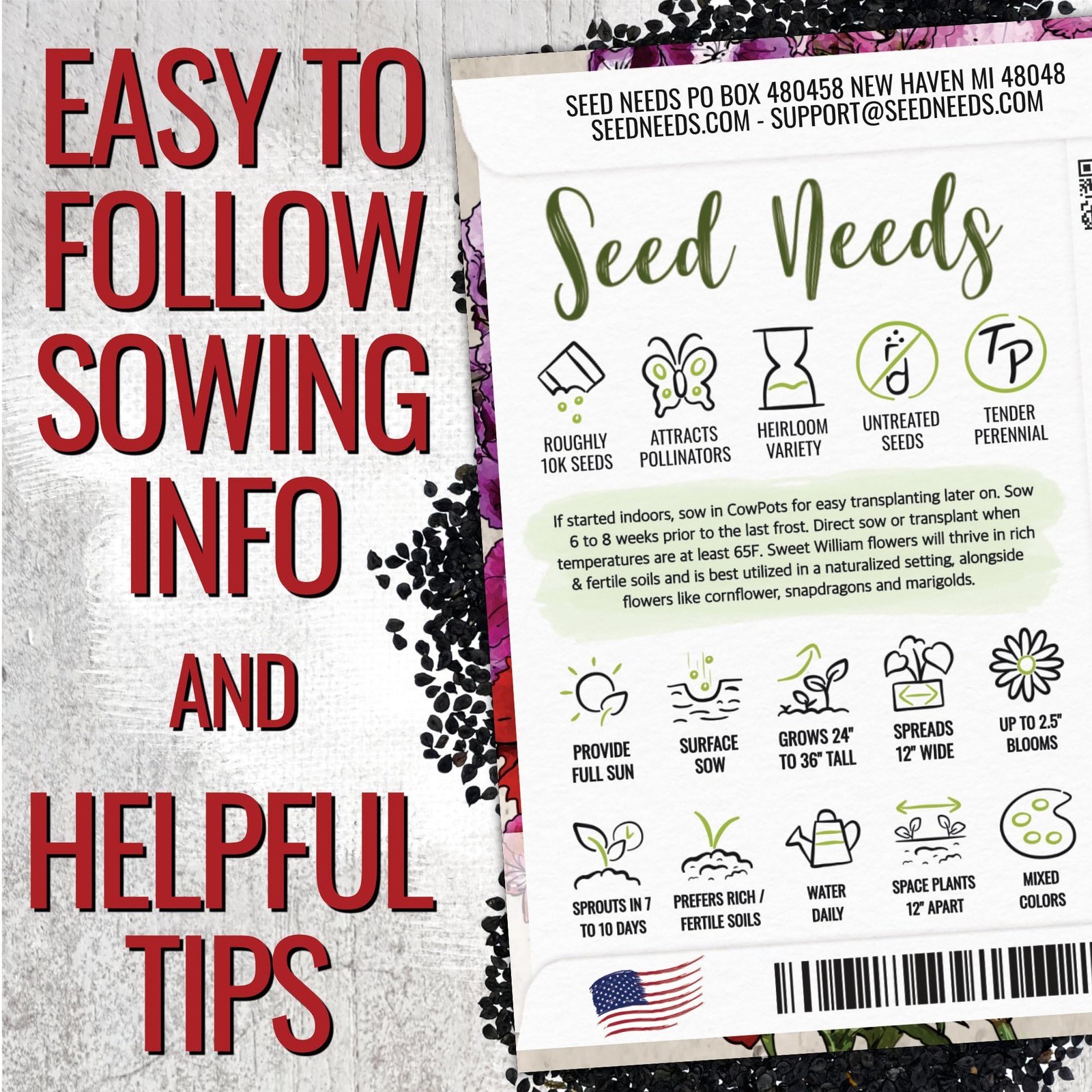 Sweet William Seeds Dianthus Planting Wildflower Garden Attracts Bees Butterflie