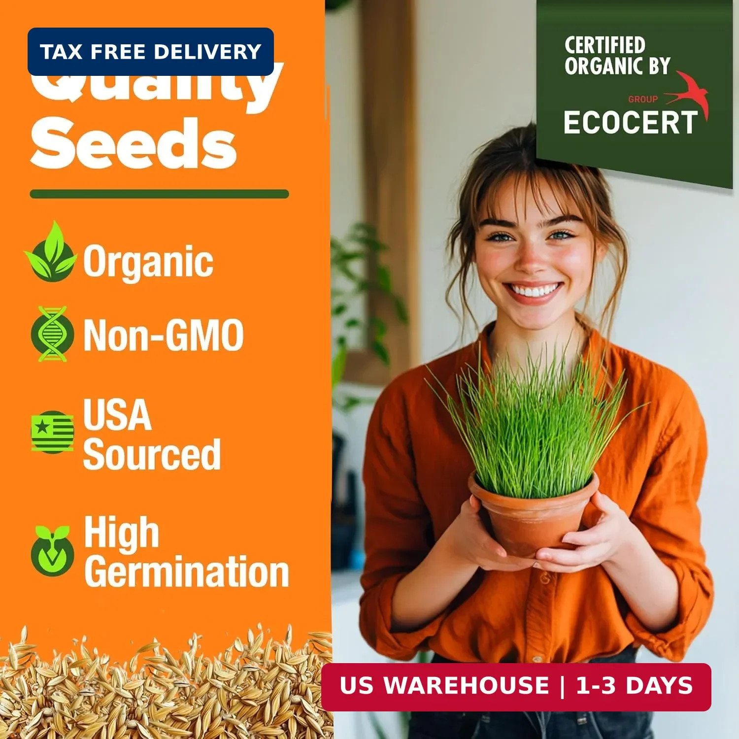 HOME GROWN Organic Cat-Grass Seed Mix (Oat & Barley) – 4 oz – Easy Indoor Plante