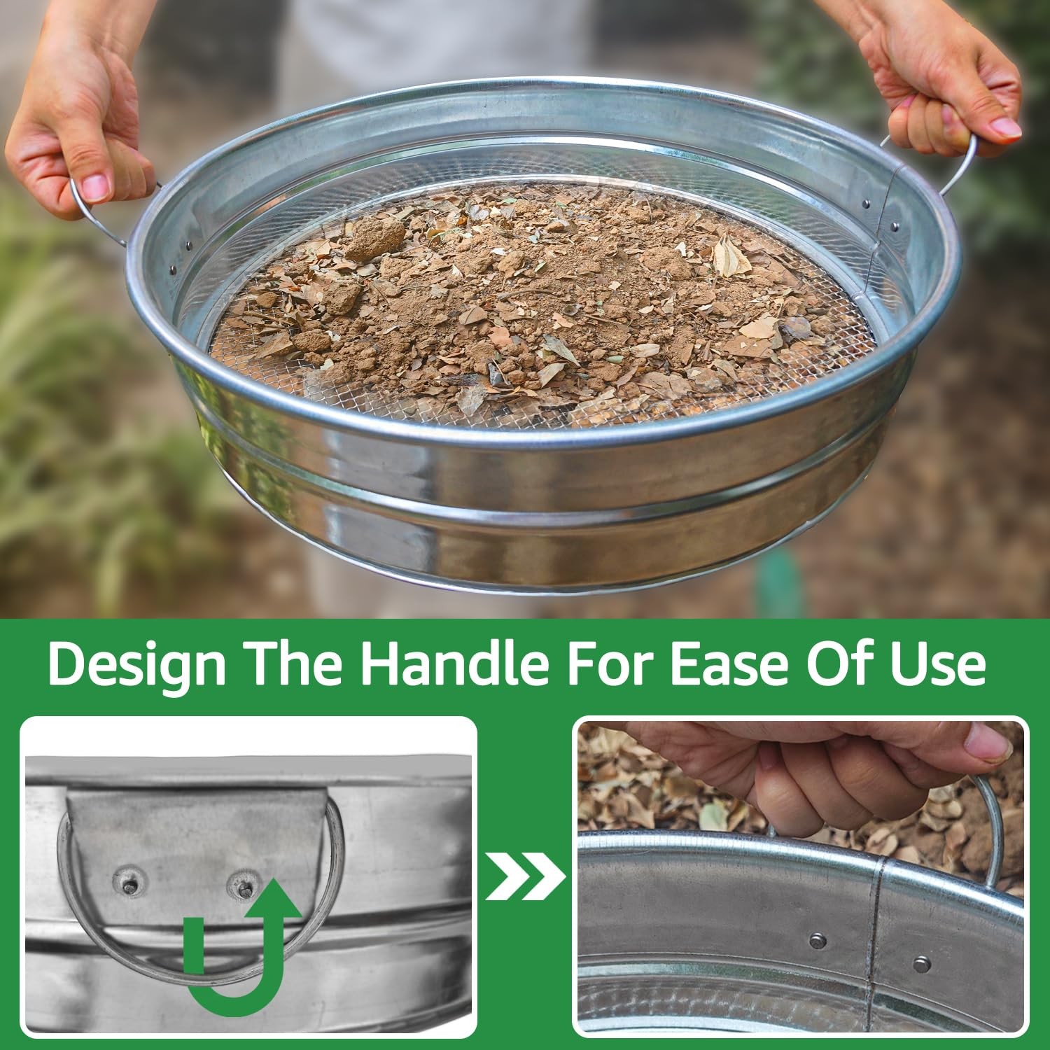 19” Extra Large Soil Sifter with Handles, Compost for silver