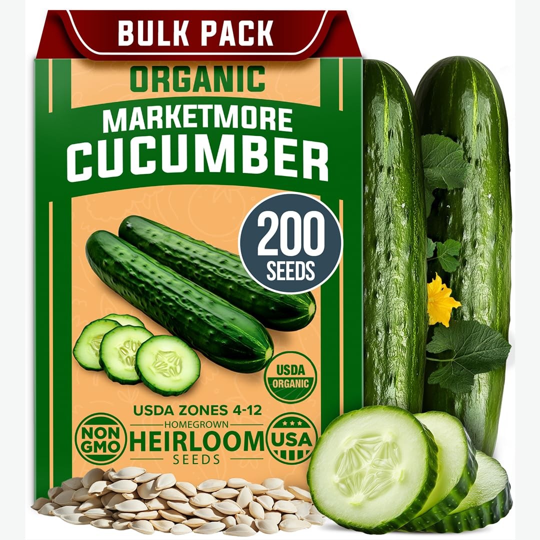 Organic Marketmore Cucumber Seeds 200+ Heirloom NonGMO Seeds for Planting, Hi…