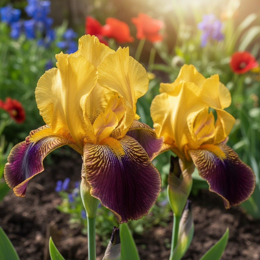 50 Bearded Iris Seeds – Yellow and Purple Bicolor Garden Flowers