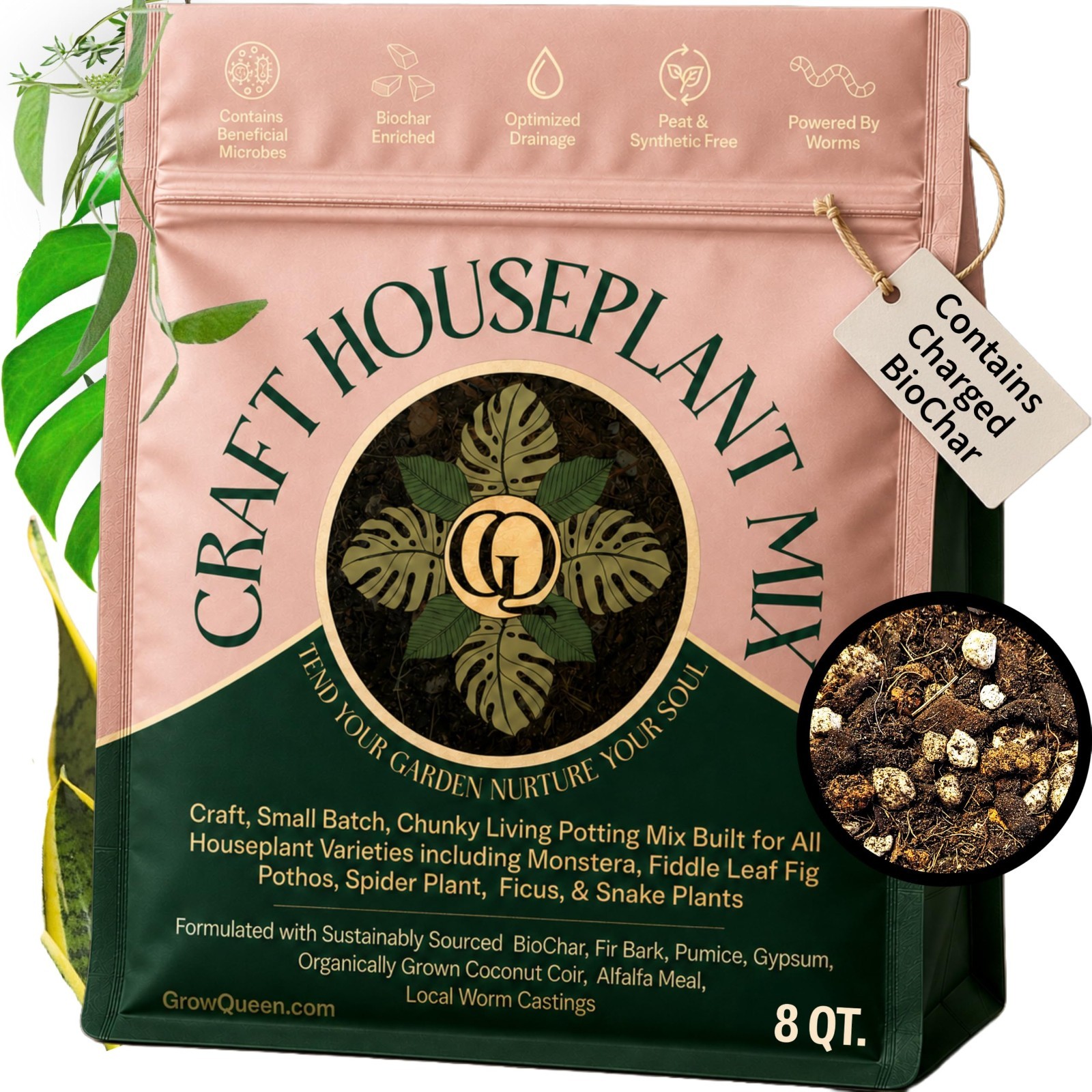 Organic Potting Mix for Indoor Plants – Well Draining, Chunky Soil, Peat Free, 8