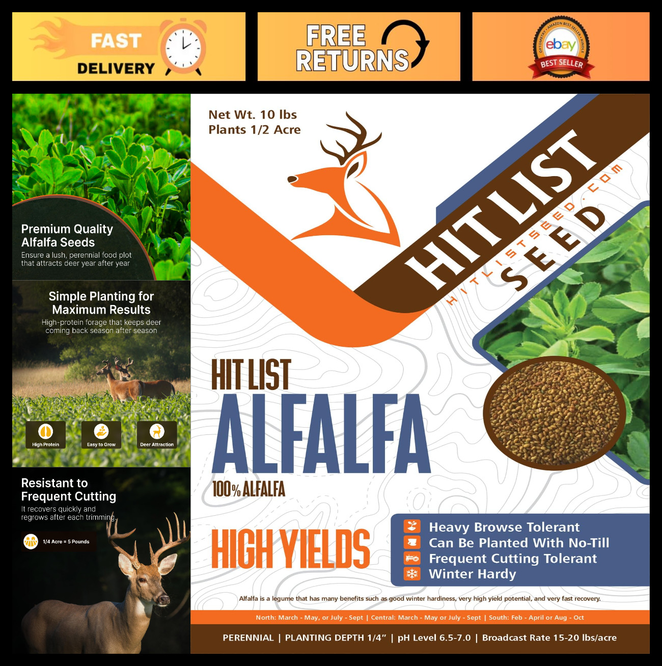No-Till Alfalfa Food Plot Seeds for Deer | Perennial Seed Mix | 10 lbs – Plant S