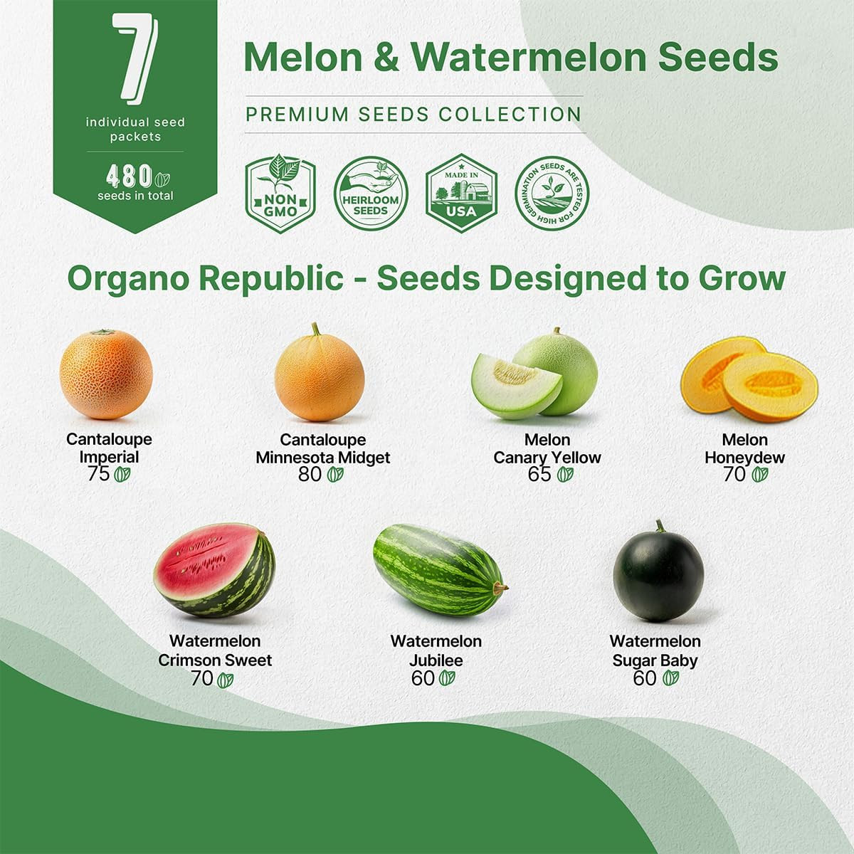 Melon & Watermelon Seeds Pack – 480+ Non-GMO Heirloom Fruit Garden Variety