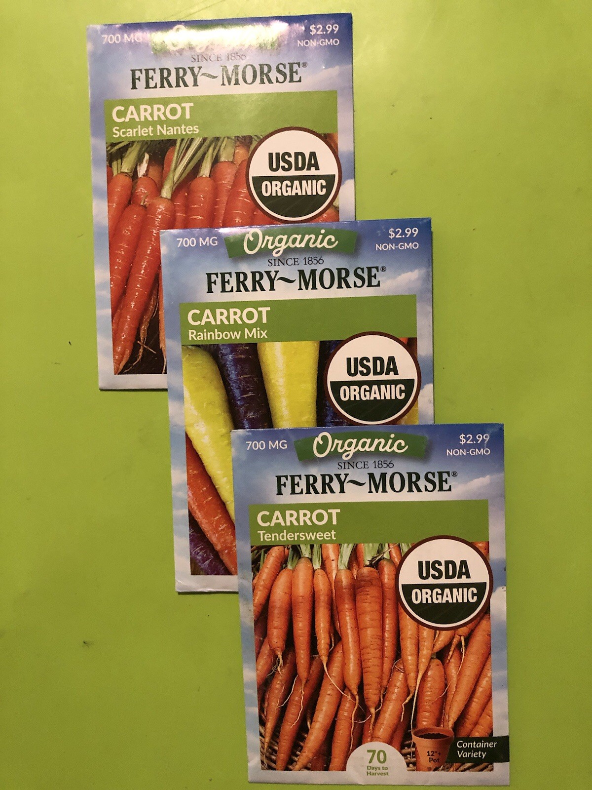 3 packs Carrot Seeds – Tender sweet, Rainbow Mix, Scarlet Nantes varieties 2026