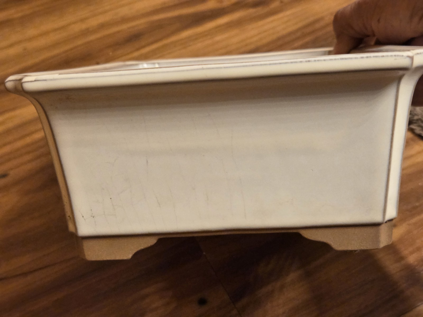 Vtg Japanese Rectangular Beige Bonsai Pot 7″x9″x3.25″