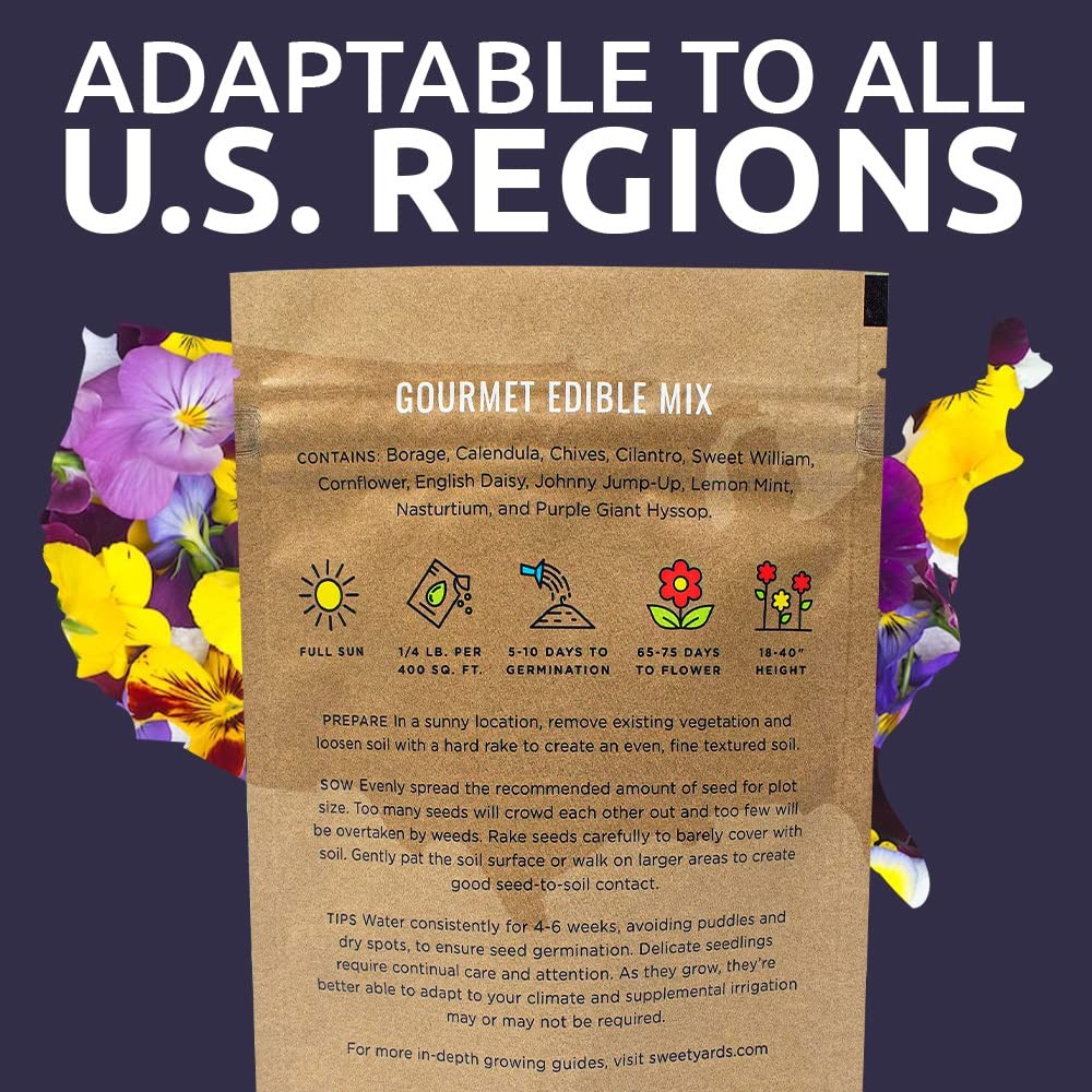 Edible Flowers Wildflower Seeds Mix Bulk 1/4 Pound Bag Over 30000 Seeds