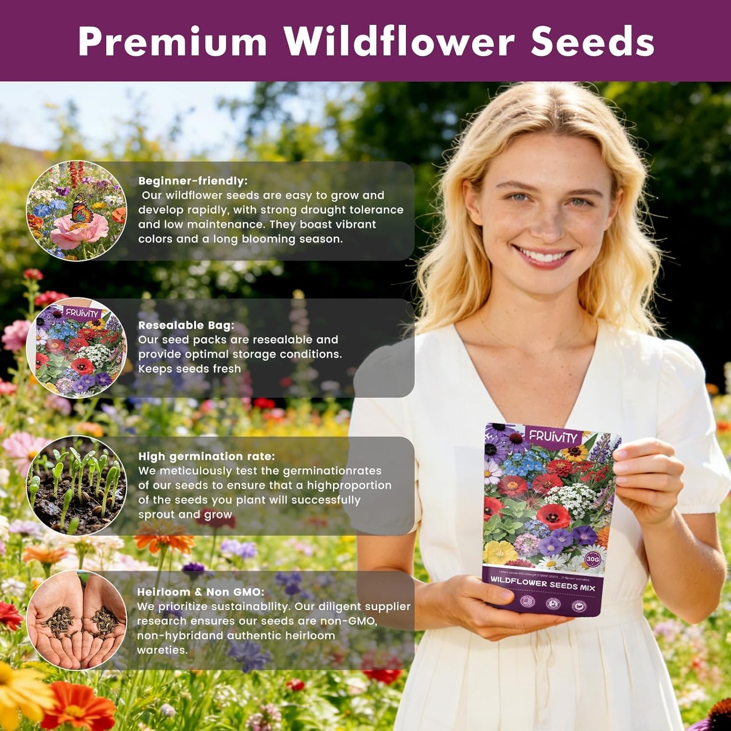 10000+ Wildflower Seeds Bulk – Butterfly & Hummingbird Mix – 21 Variety Non-GMO