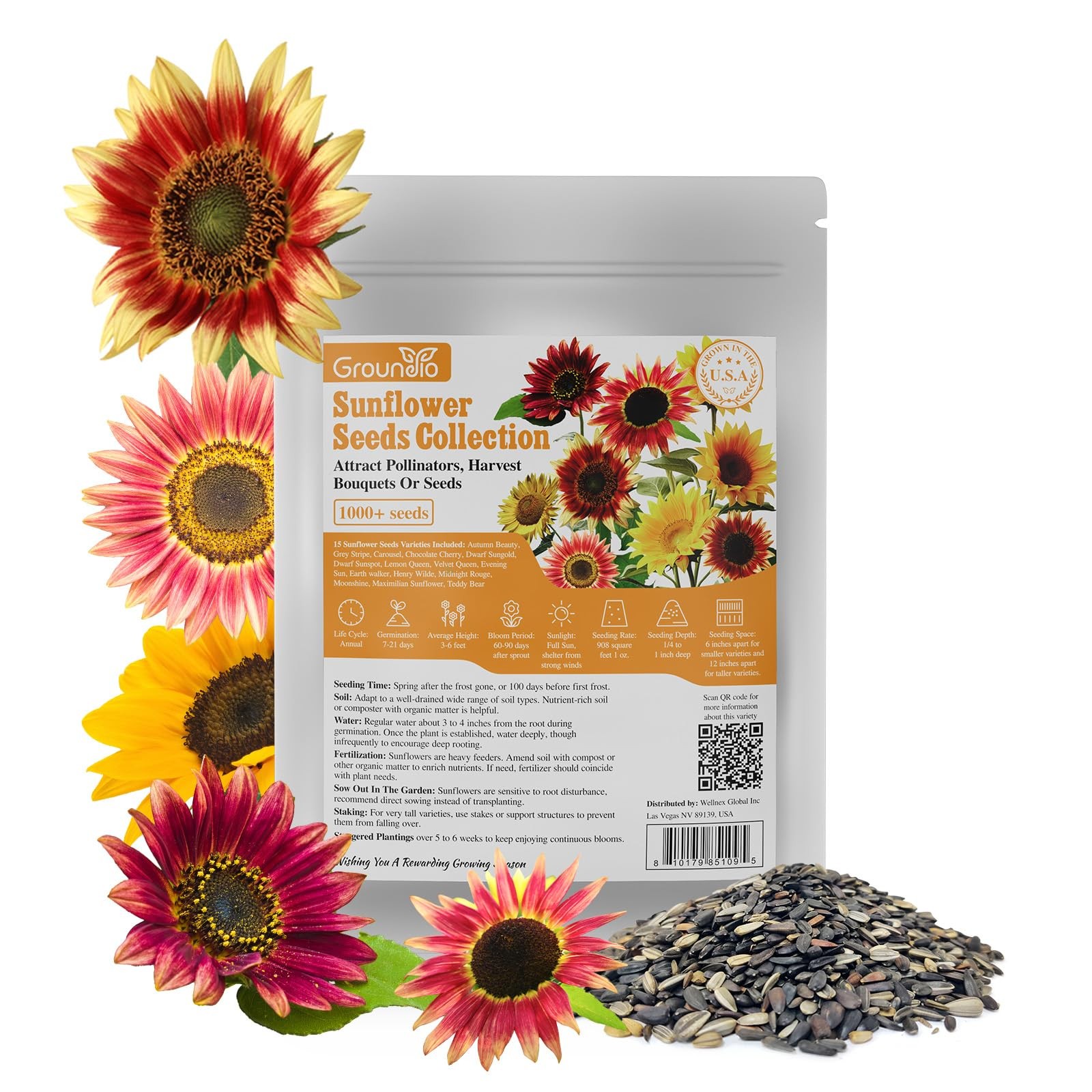 Sunflower Seeds for Planting, 15+ Varieties, 1 Oz, multiple color