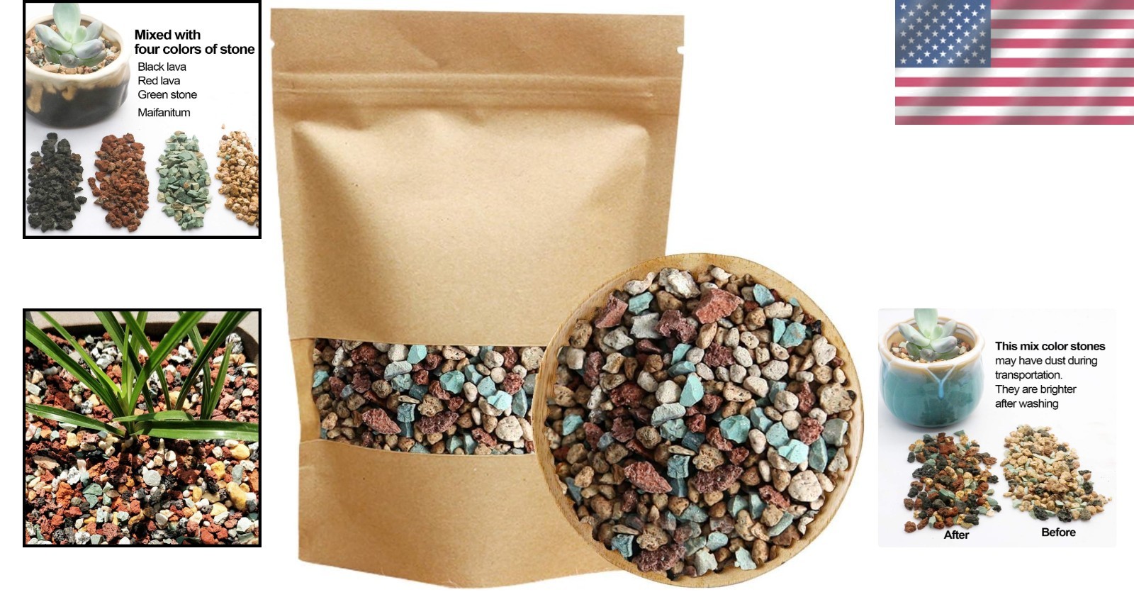2.2 lb Horticultural Lava Pebbles Mix for Effortless Succulent Care & Drainage