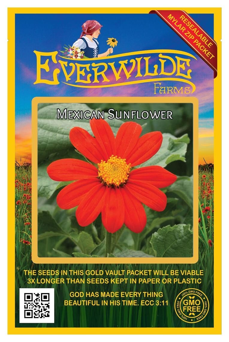 100 Mexican Sunflower Wildflower Seeds – Everwilde Farms Mylar Seed Packet